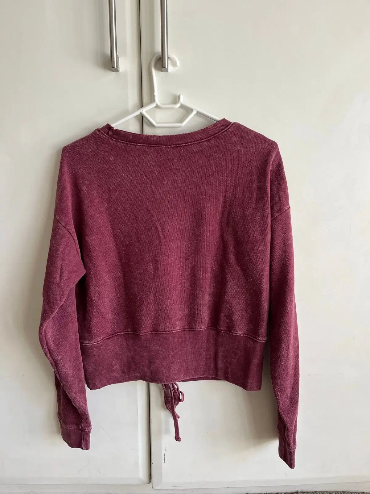 American Eagle Maroon Lace-Up Cropped Sweatshirt