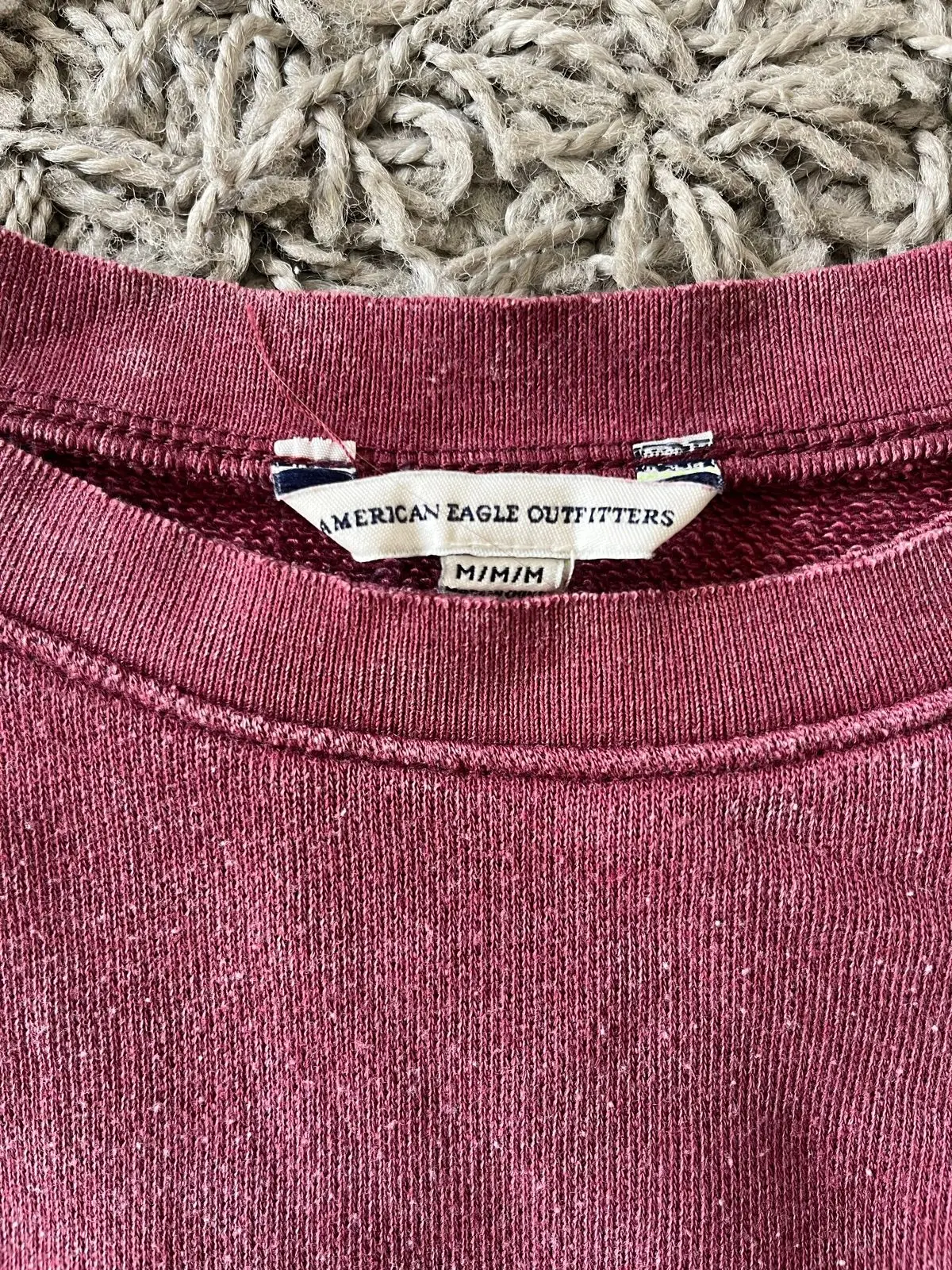 American Eagle Maroon Lace-Up Cropped Sweatshirt