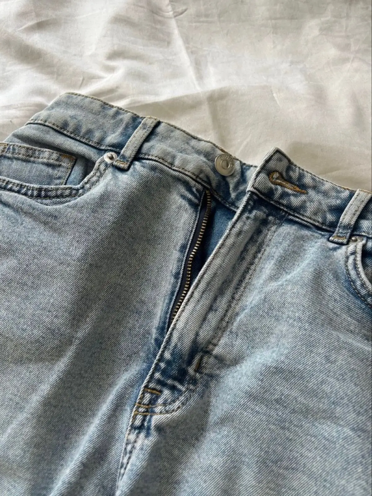 H&M Light Wash Denim Shorts with Frayed Hem