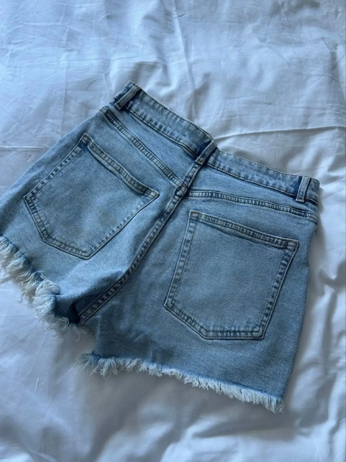 H&M Light Wash Denim Shorts with Frayed Hem