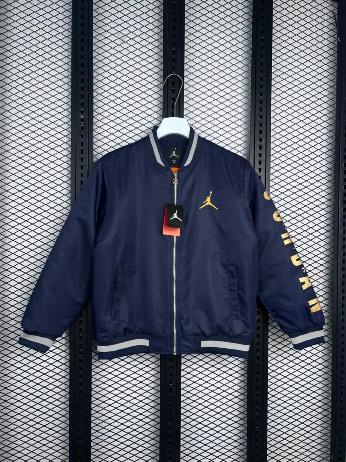 Nike Air Jordan Navy Bomber Jacket with Gold Branding