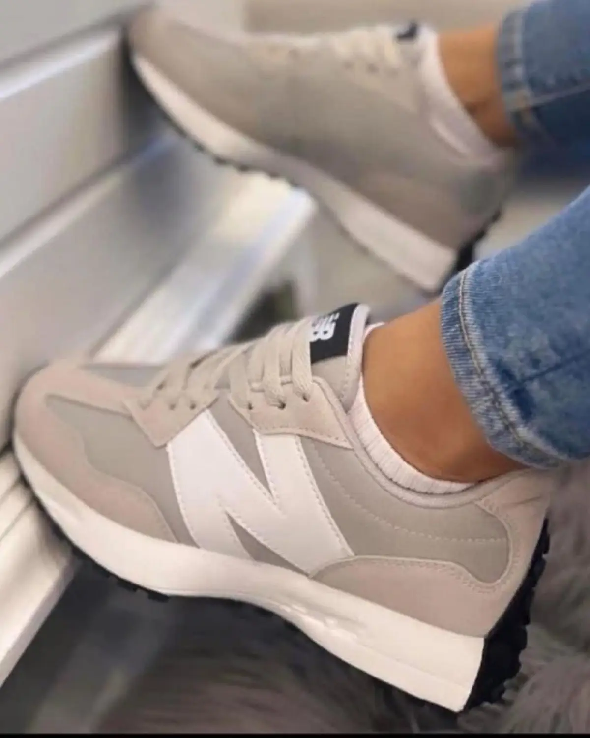 New Balance 327 Beige Navy Green Sneakers
