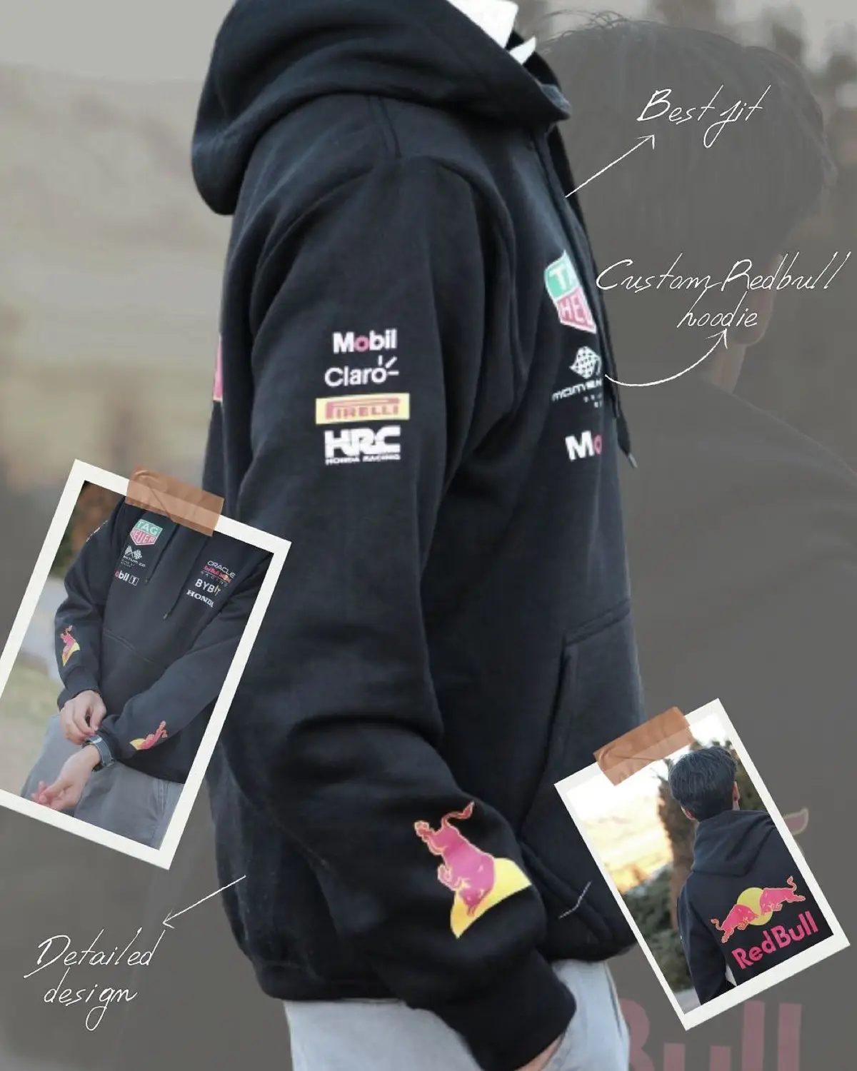 Red Bull Custom Red Bull Black Hoodie