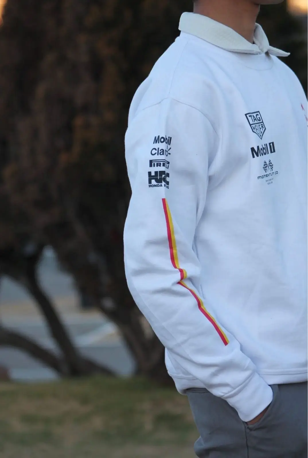 White Long-Sleeve Shirt with Logos