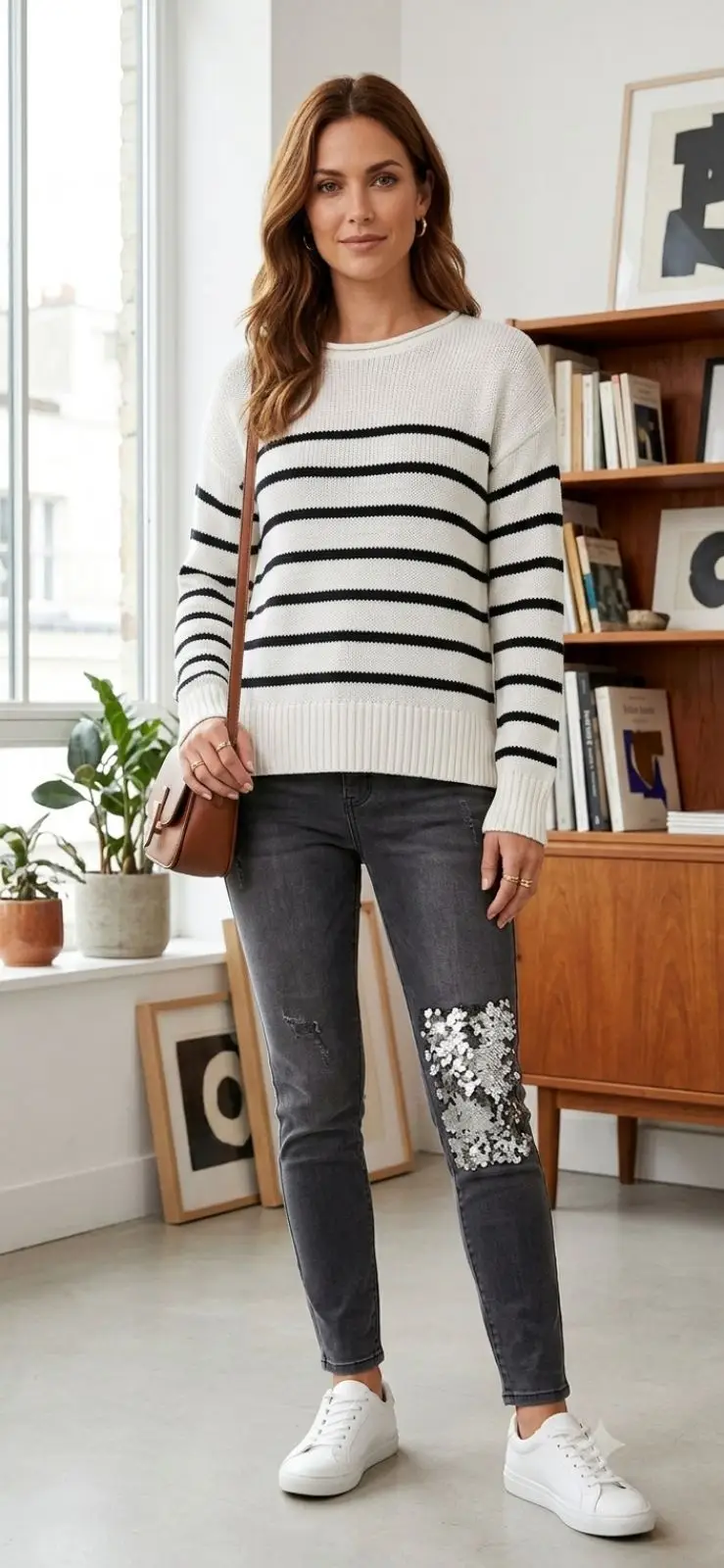 H&M White and Black Striped Sweater