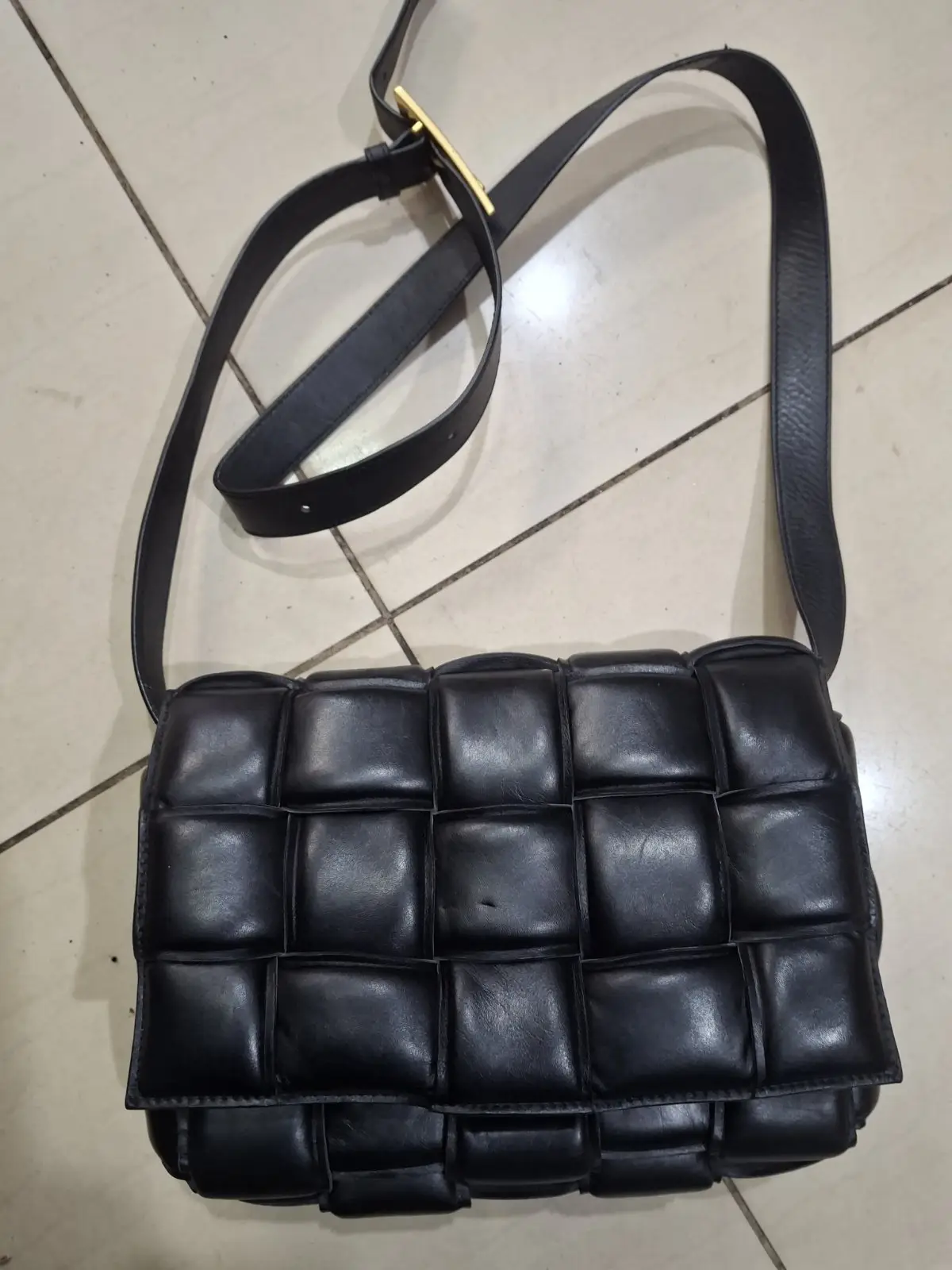 Bottega Veneta Black Woven Leather Crossbody Bag
