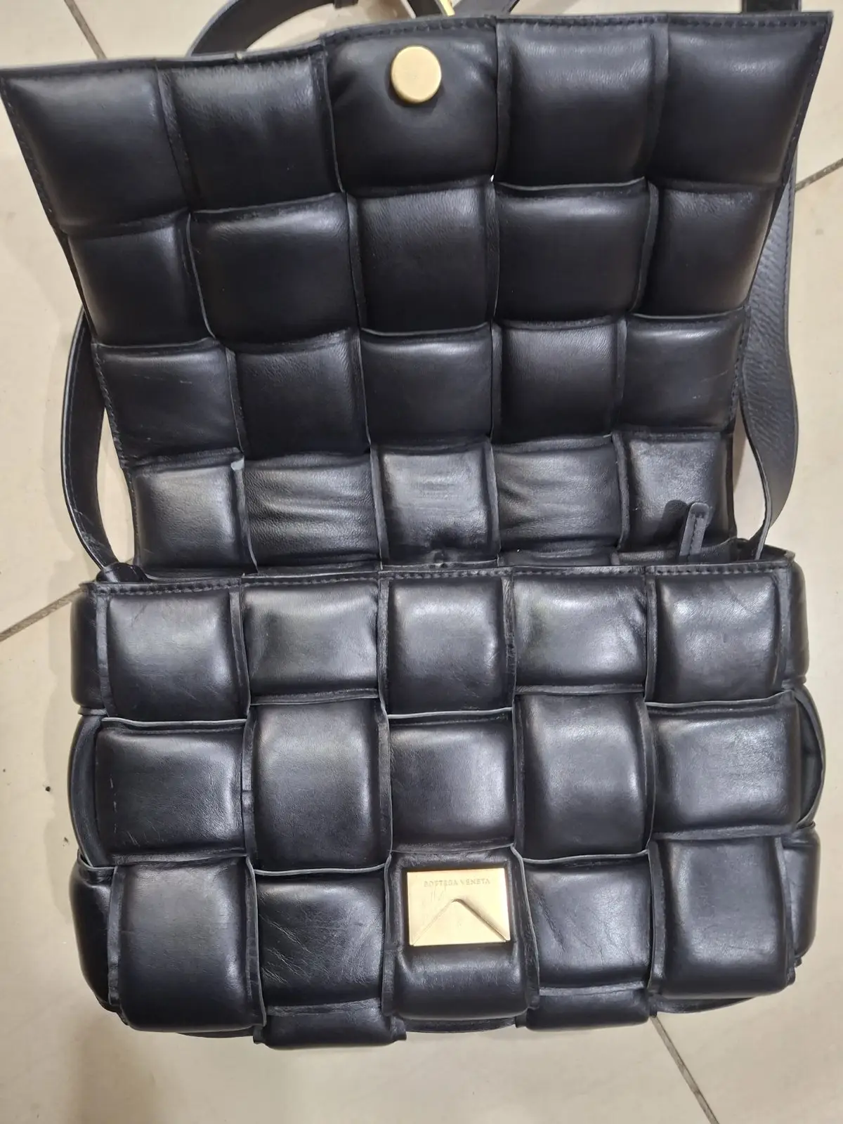Bottega Veneta Black Woven Leather Crossbody Bag
