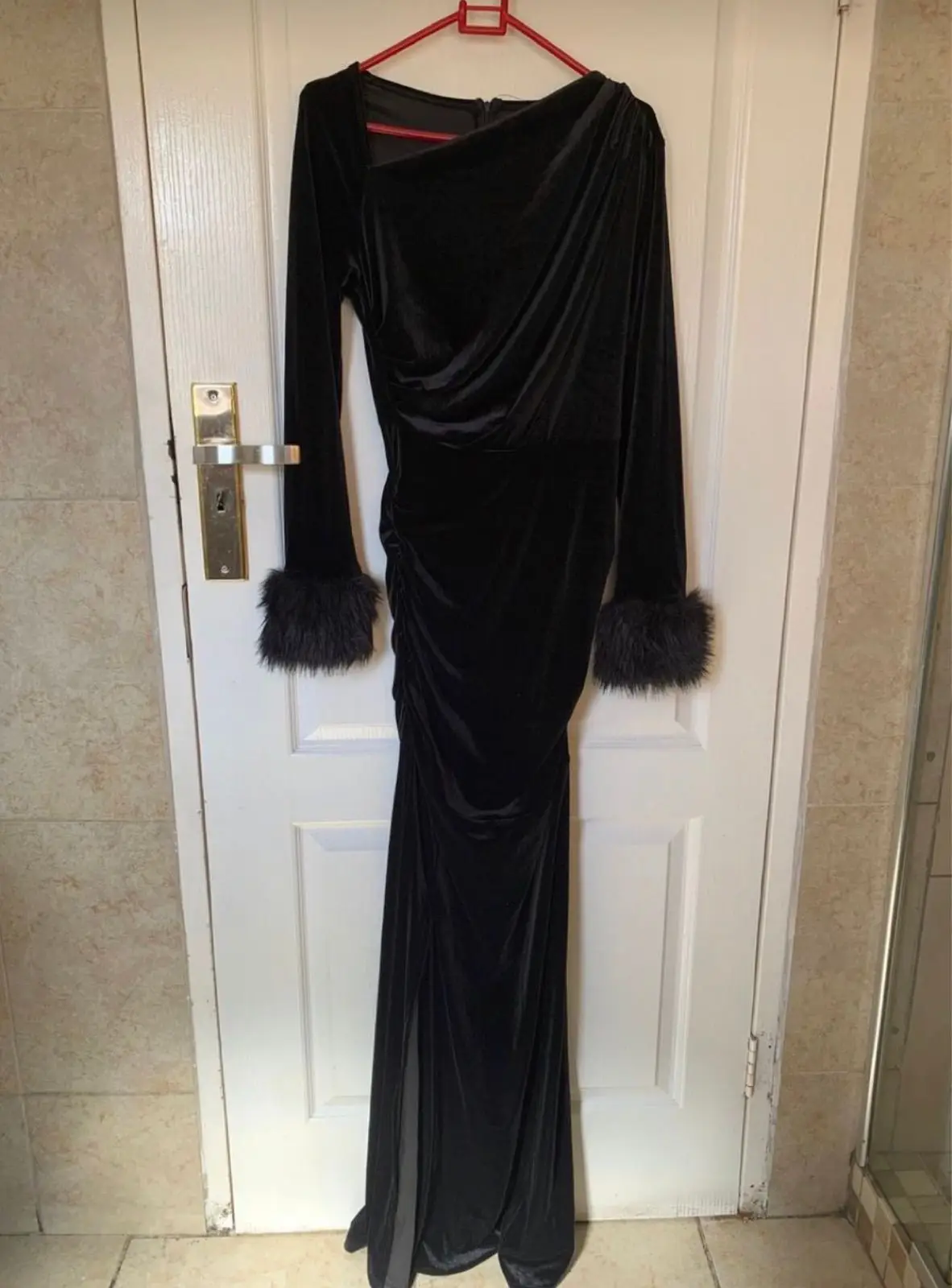 Black Velvet Dress with Fur Cuffs