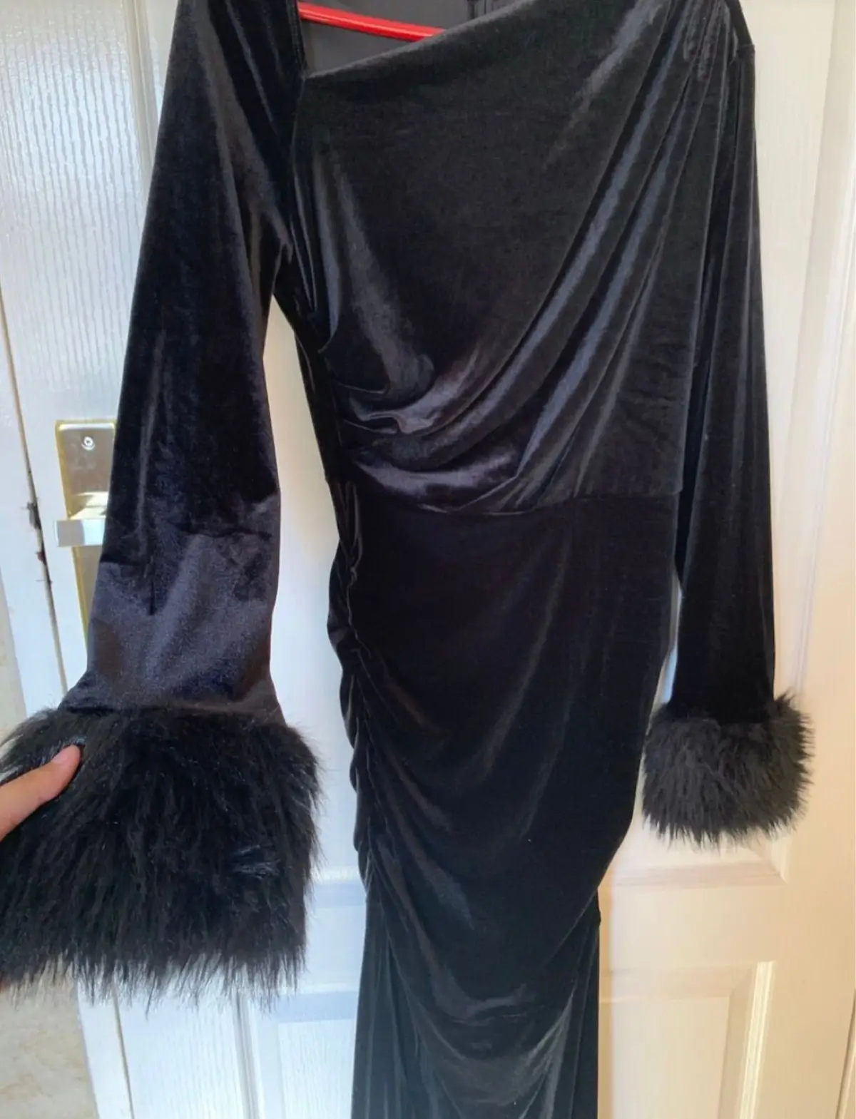 Black Velvet Dress with Fur Cuffs