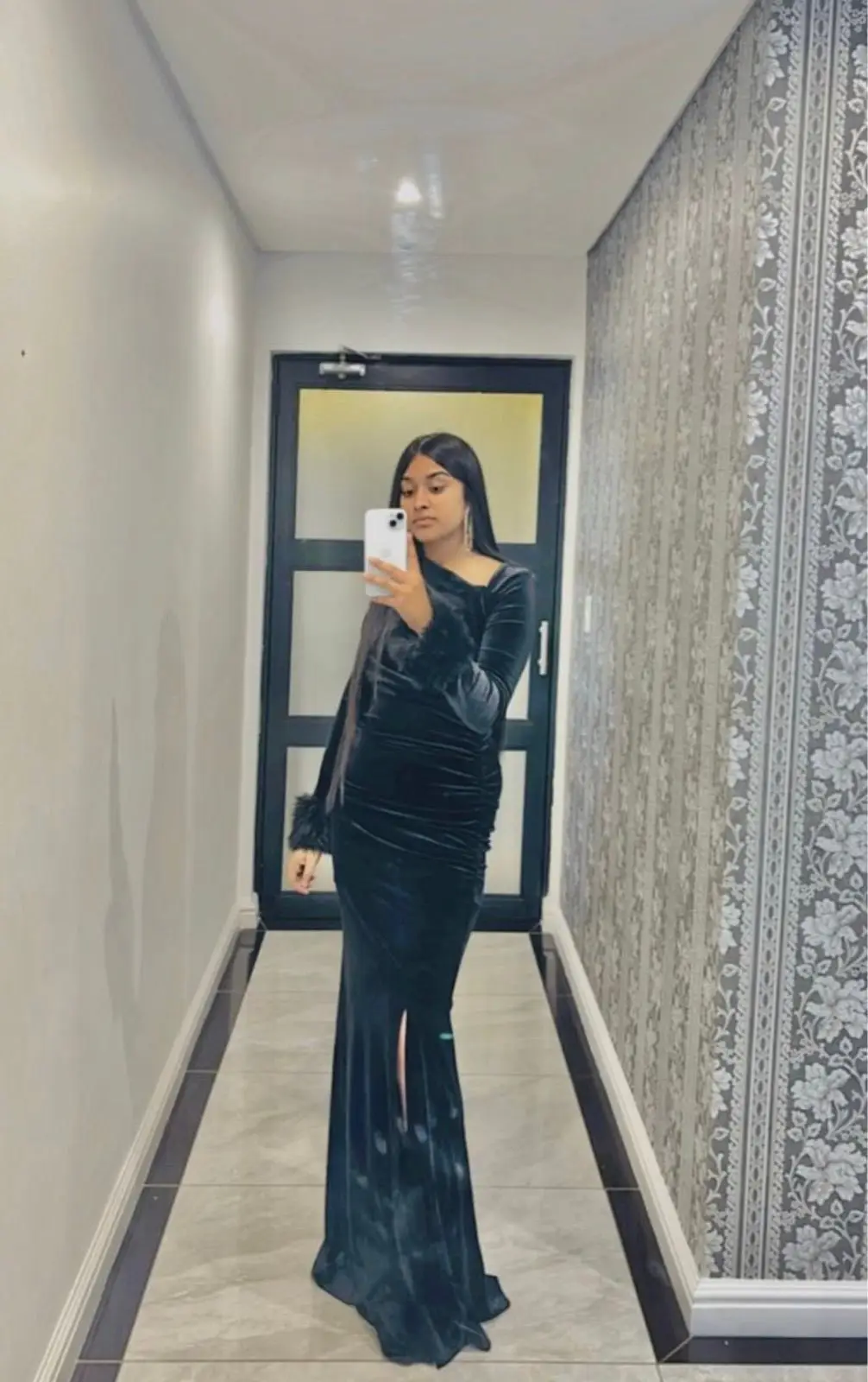 Black Velvet Dress with Fur Cuffs