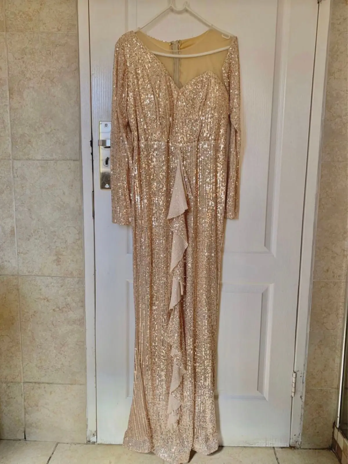 Rose Gold Sequin Long Sleeve Dress