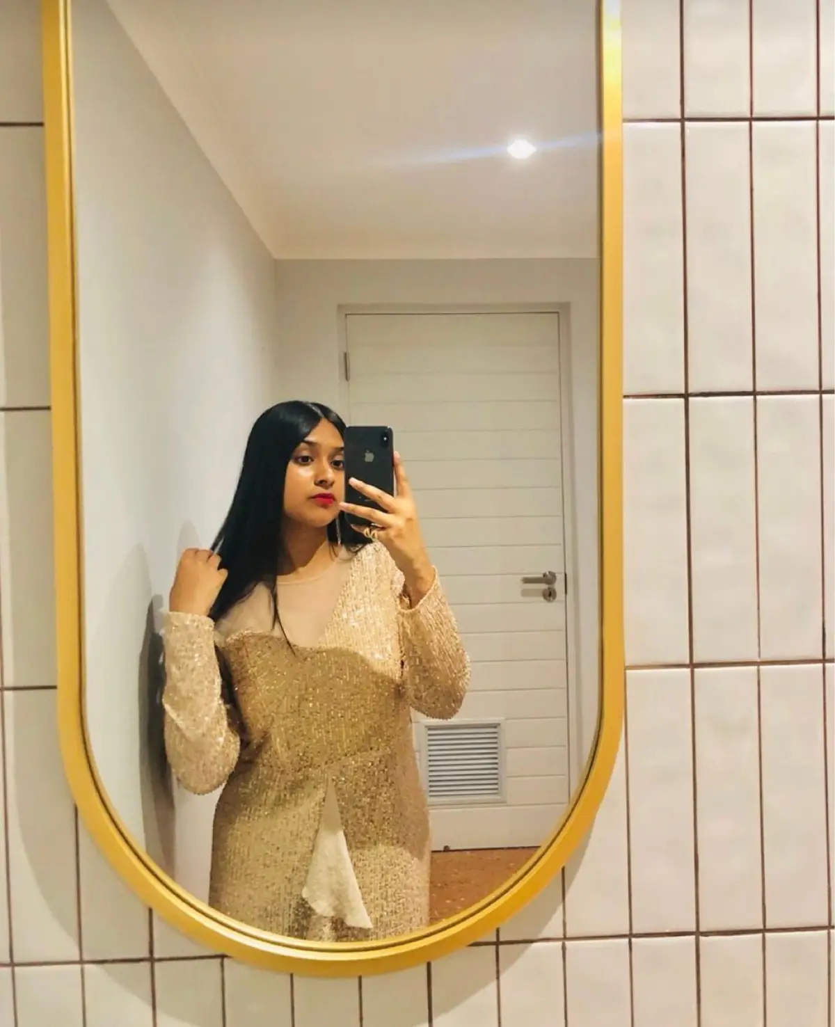 Rose Gold Sequin Long Sleeve Dress