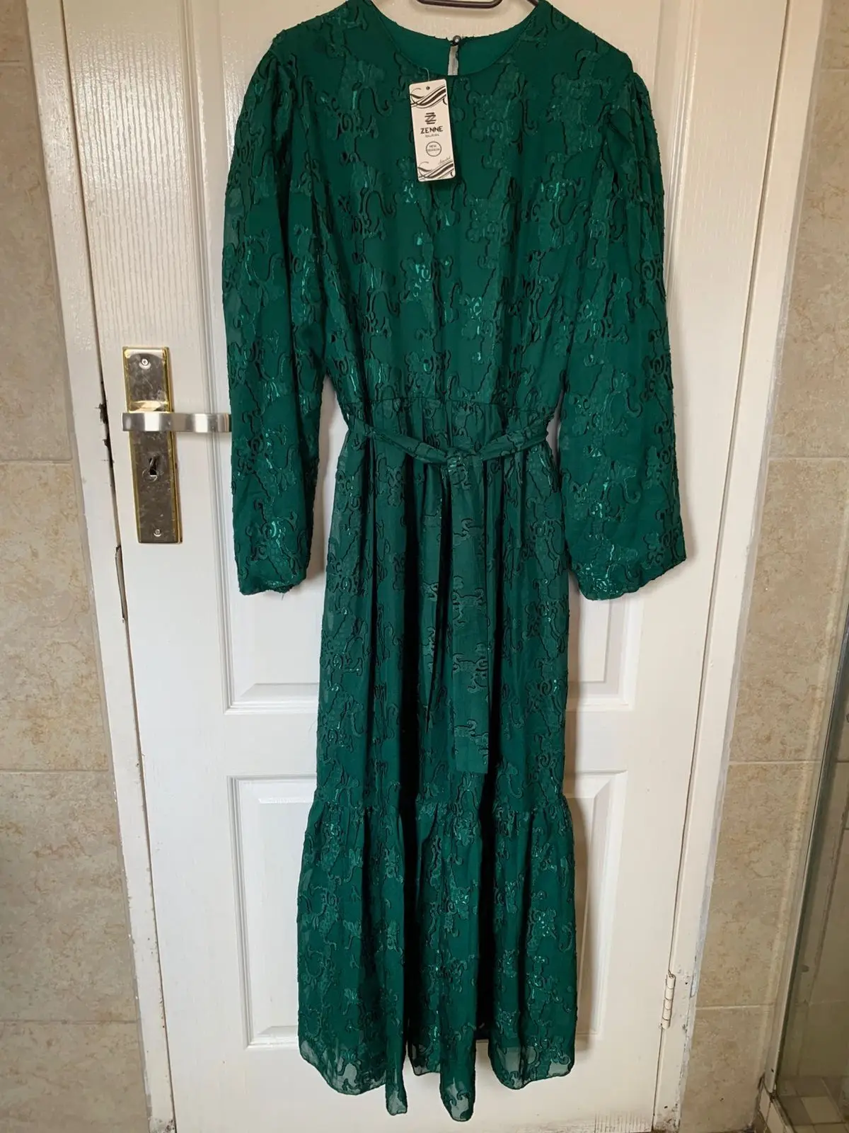 Zenne Forest Green Lace Maxi Dress Size L