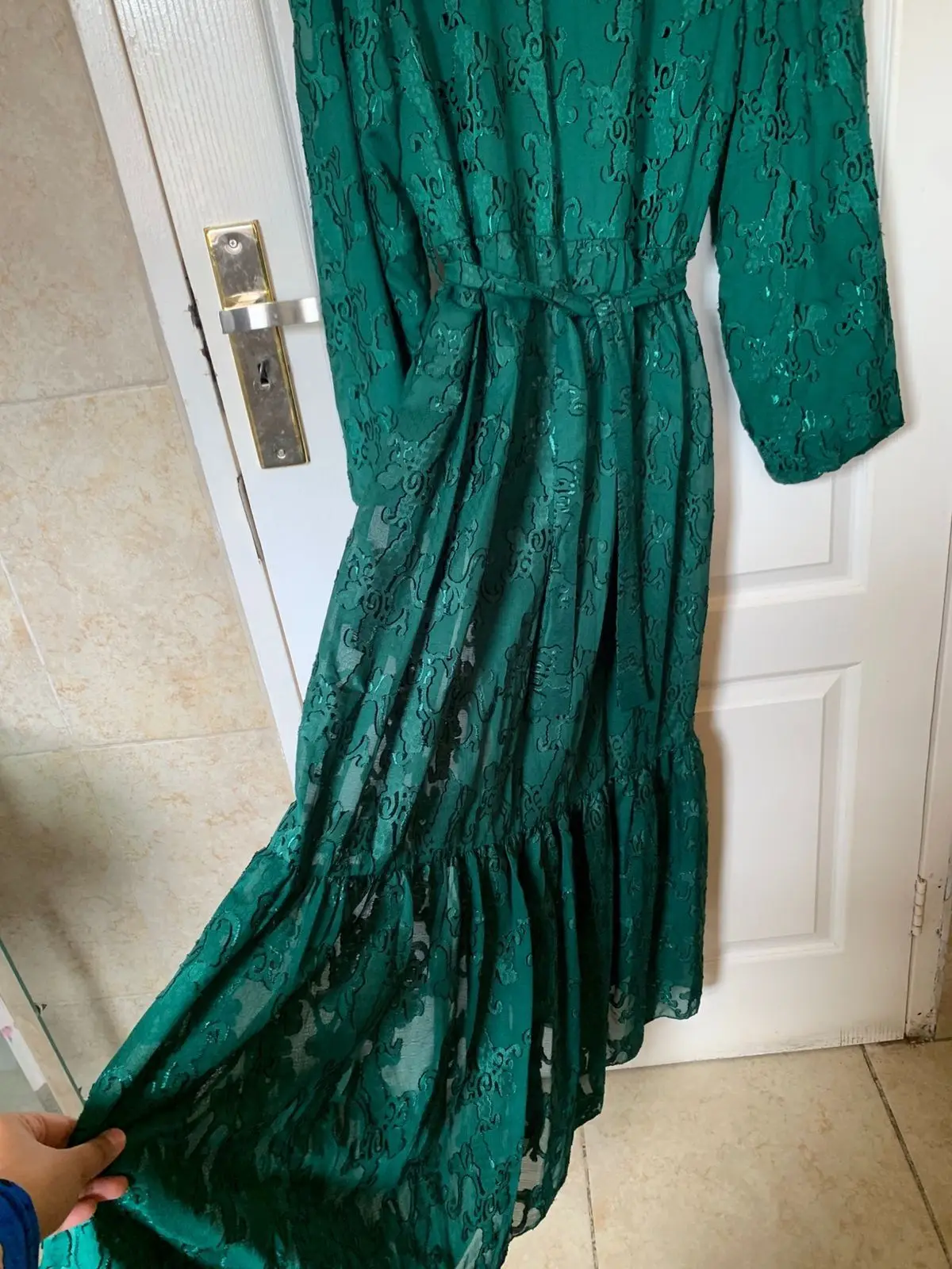 Zenne Forest Green Lace Maxi Dress Size L
