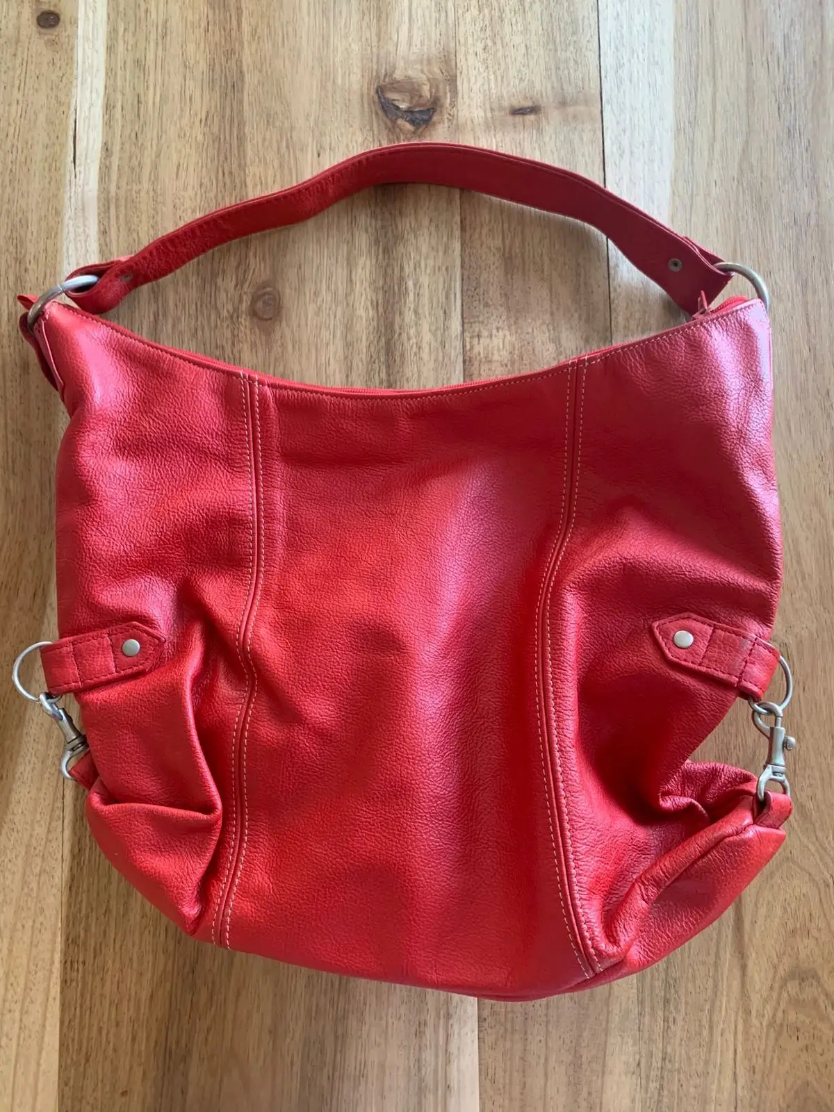 Red Leather Hobo Shoulder Bag