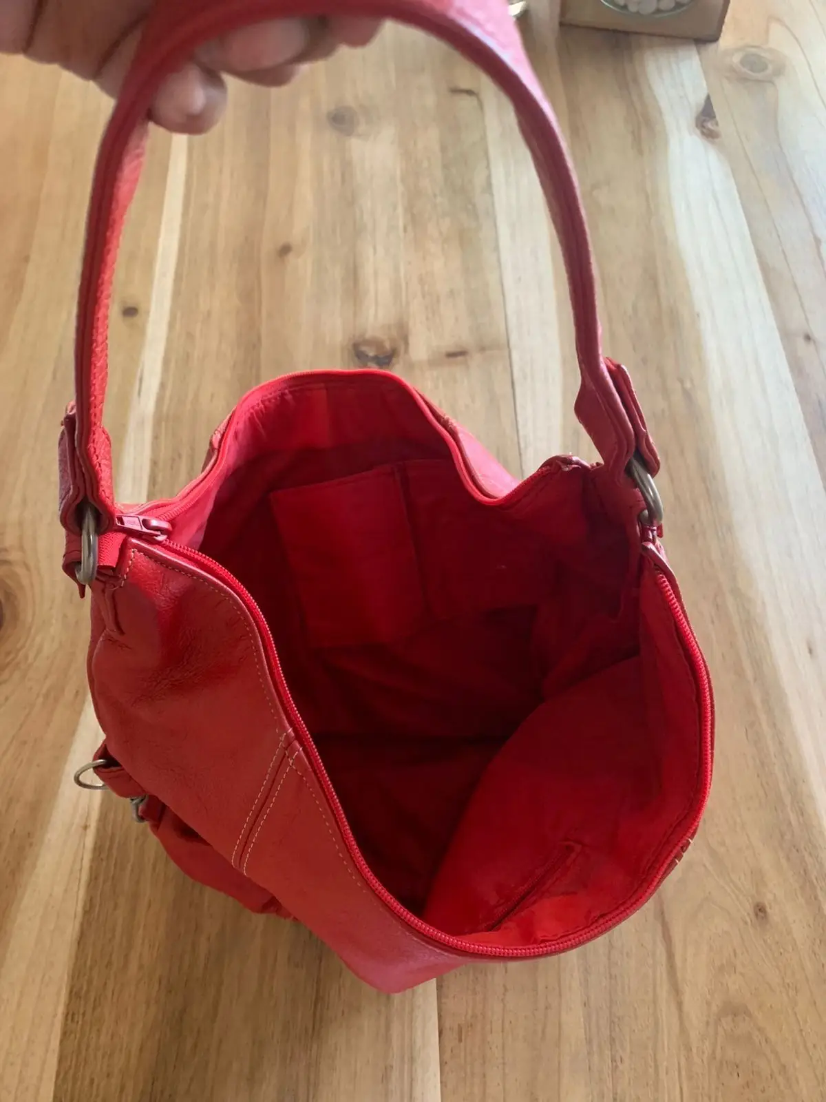Red Leather Hobo Shoulder Bag