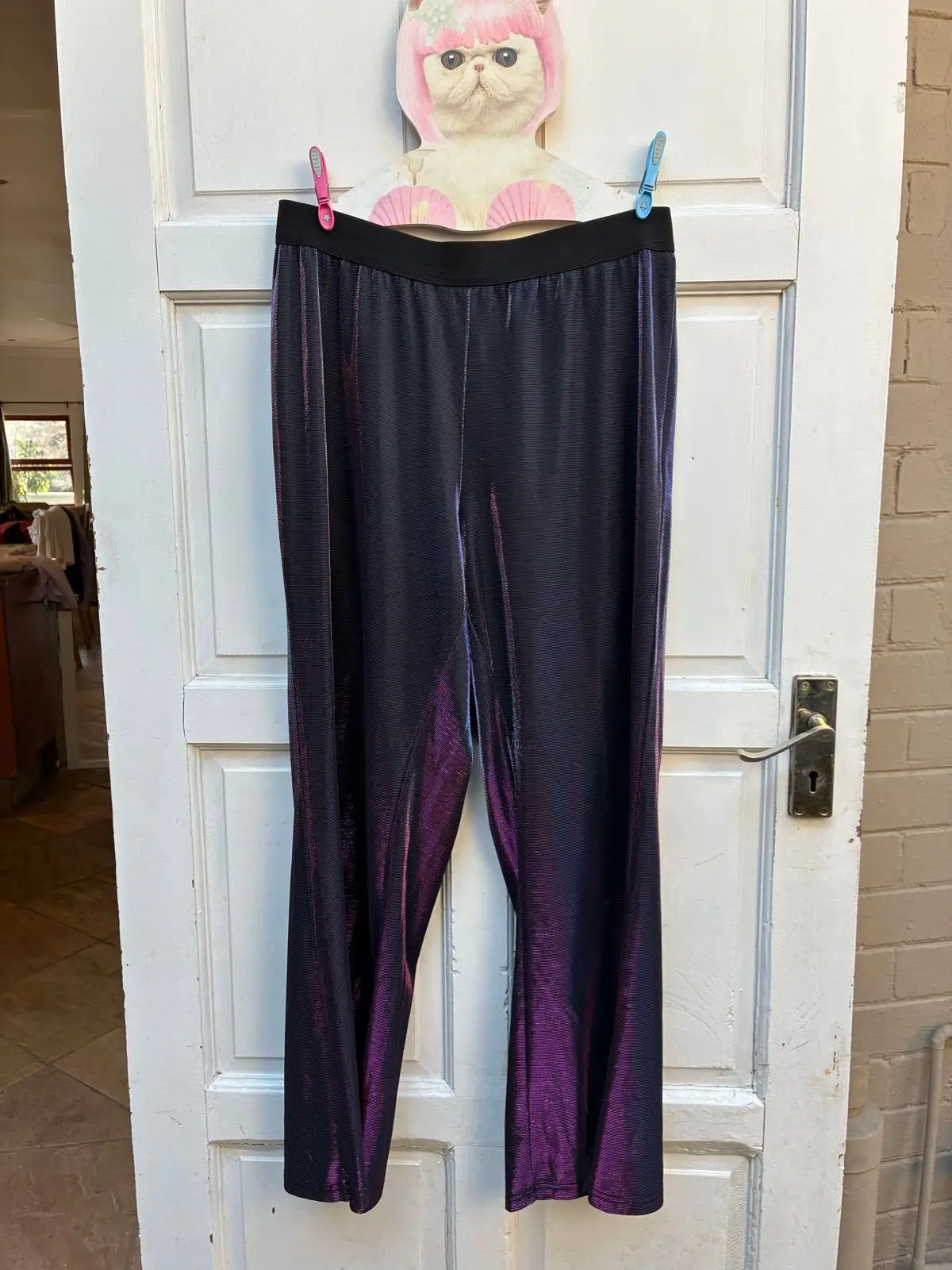 Shiny Black and Purple Leggings