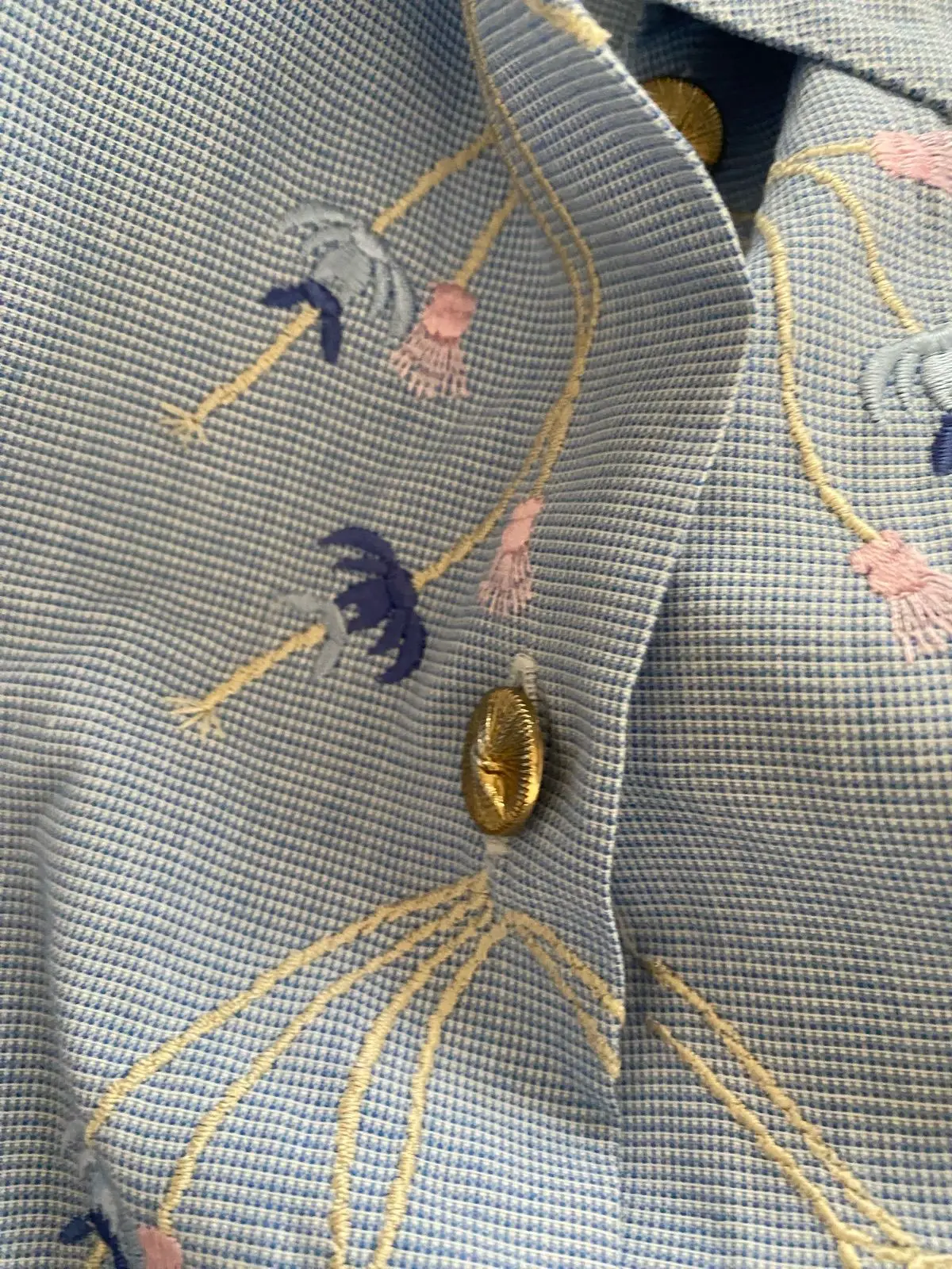 Light Blue Button-Up Shirt with Embroidery