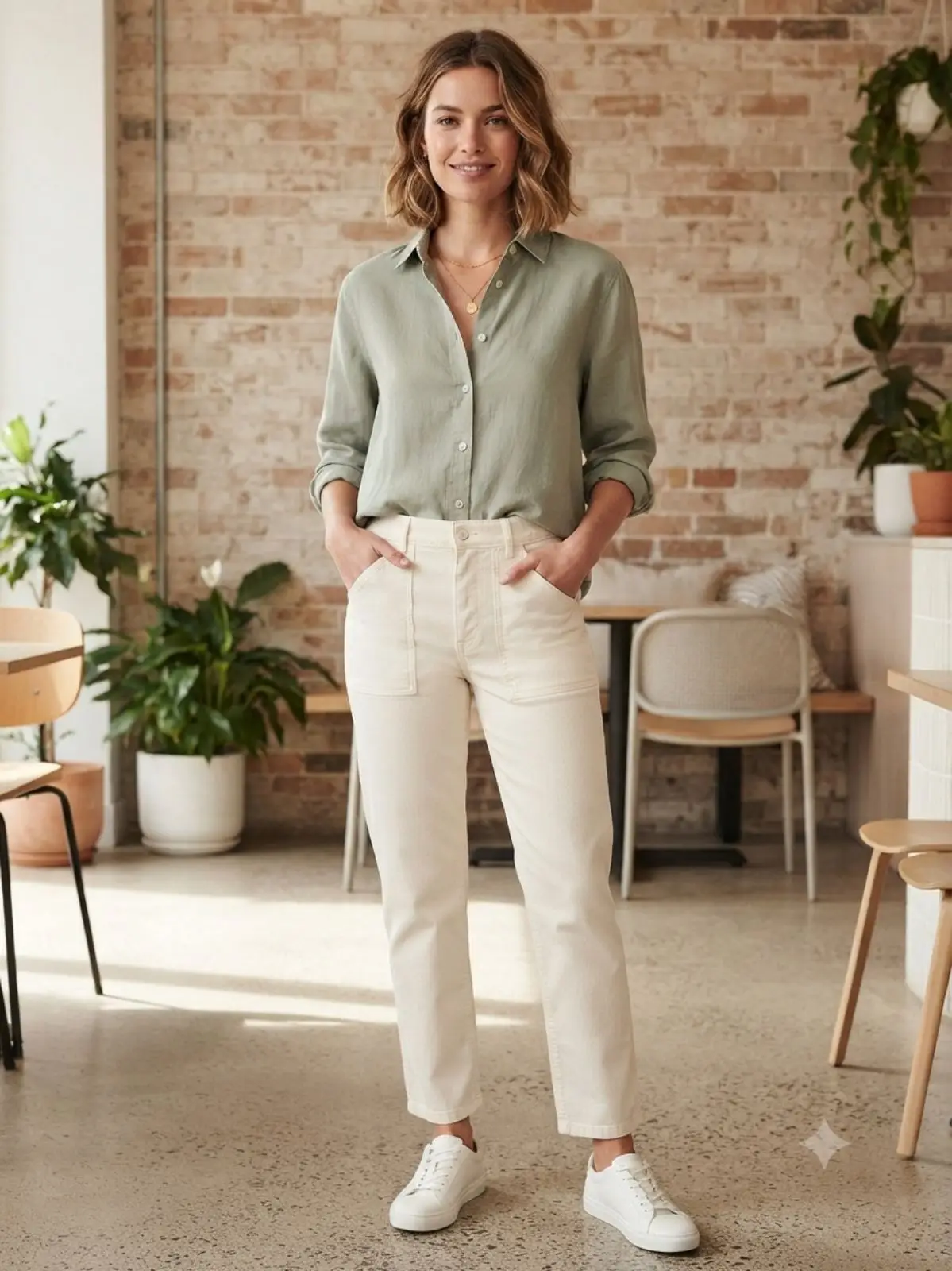 American Eagle Green Button-Up Shirt