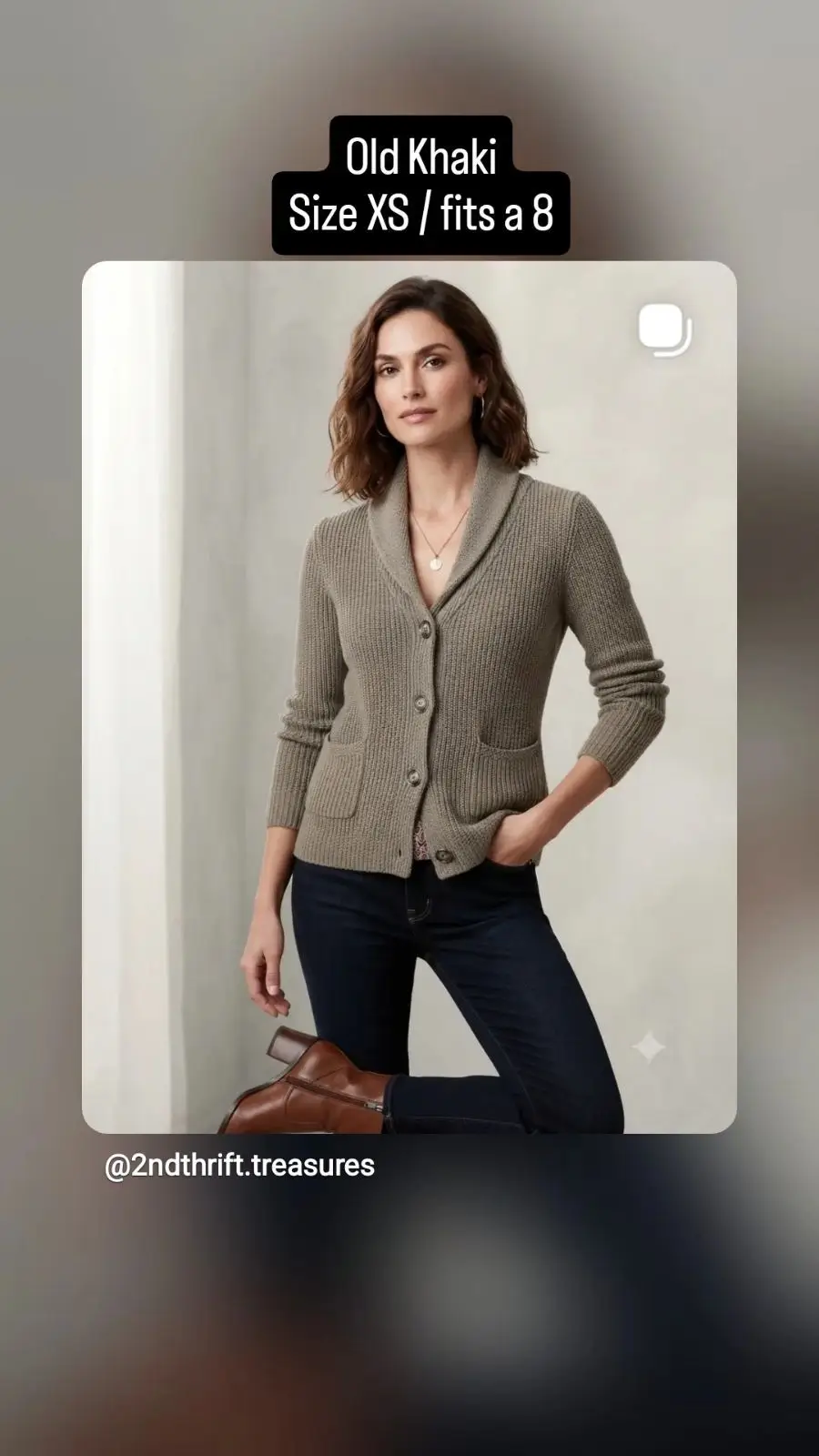 Old Khaki Light Brown Knitted Cardigan