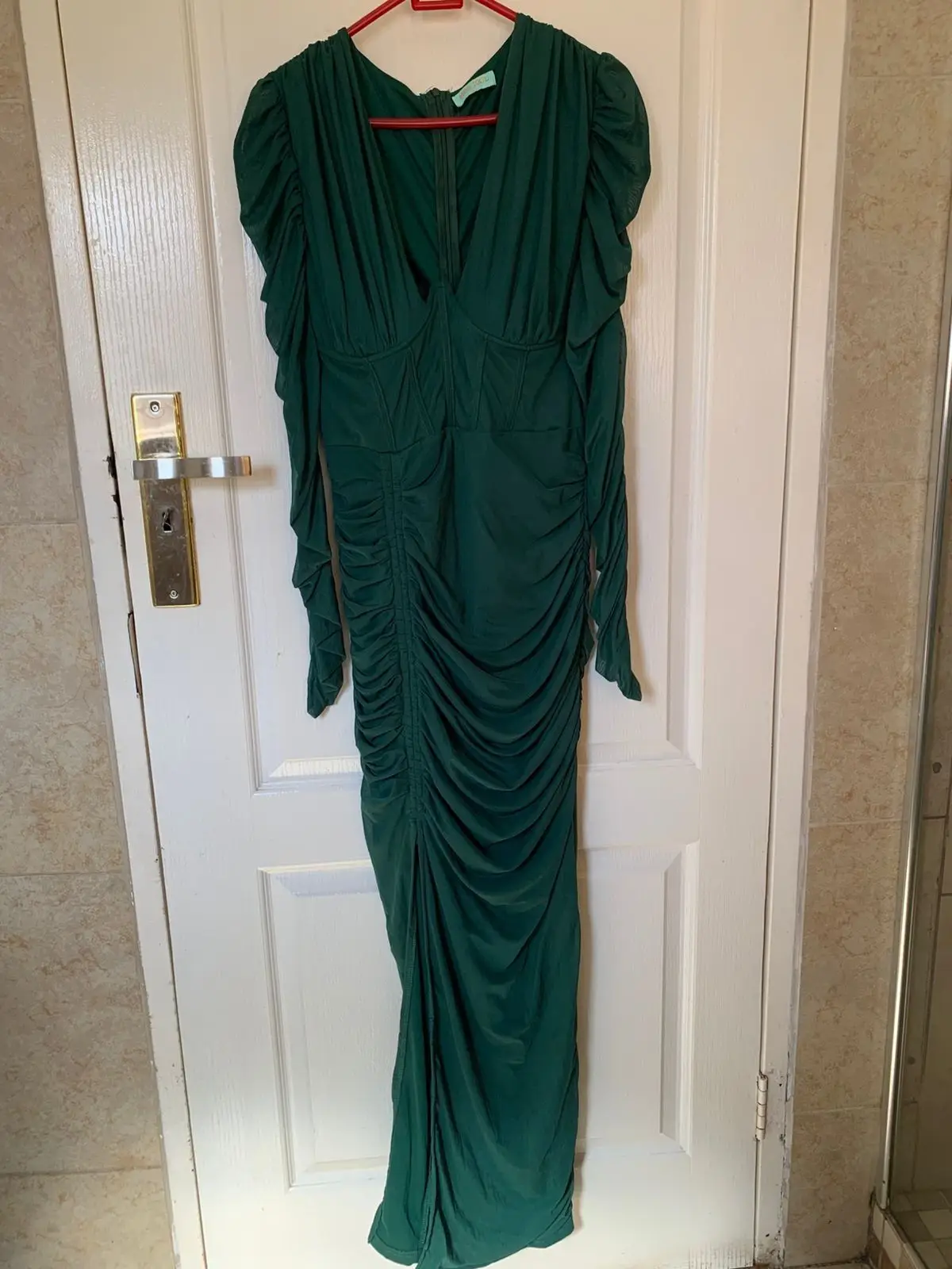 Forest Green Long-Sleeve Ruched Dress Size L