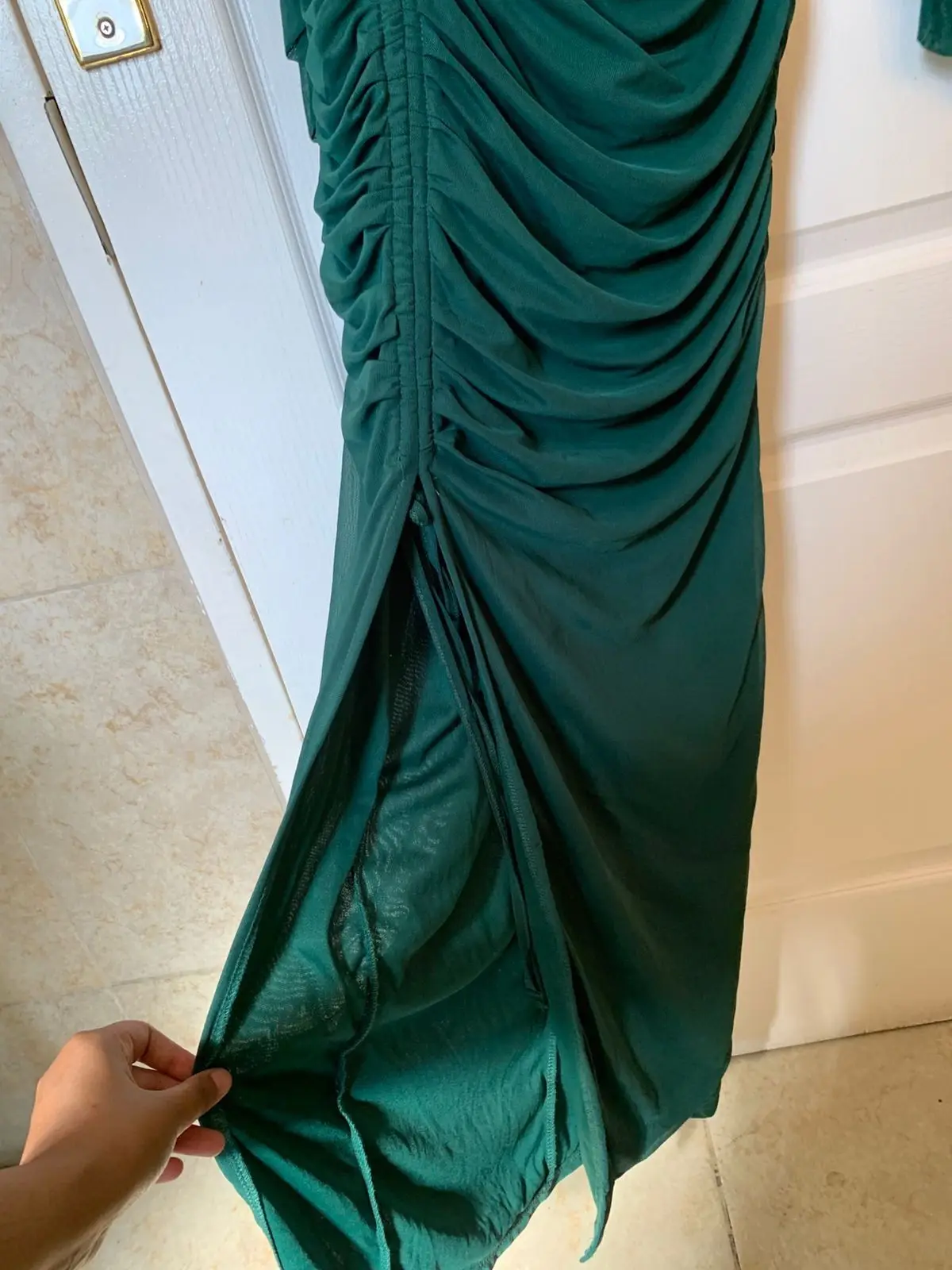 Forest Green Long-Sleeve Ruched Dress Size L