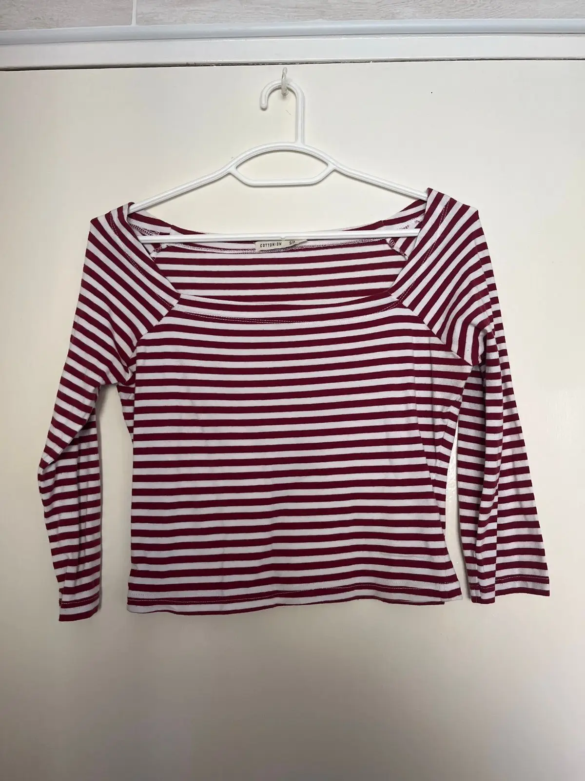 Cotton On Burgundy & White Striped Long-Sleeve Top Size S