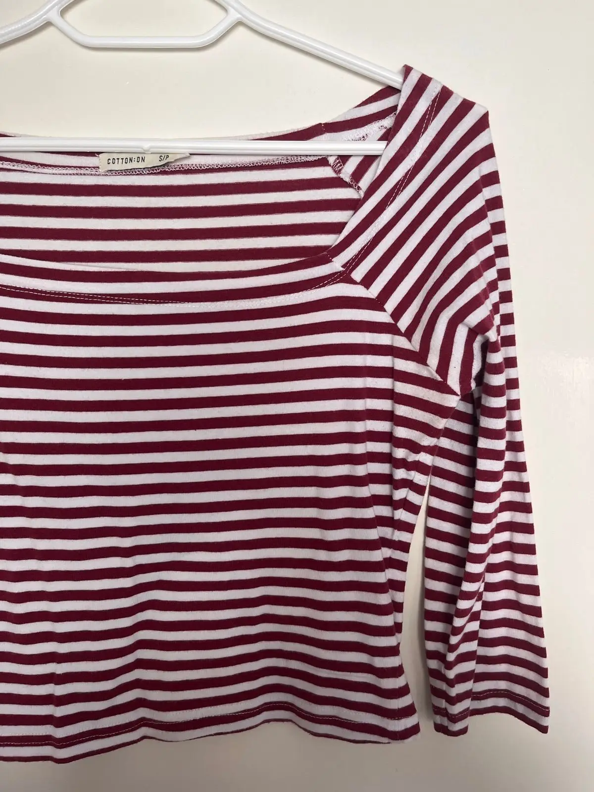 Cotton On Burgundy & White Striped Long-Sleeve Top Size S