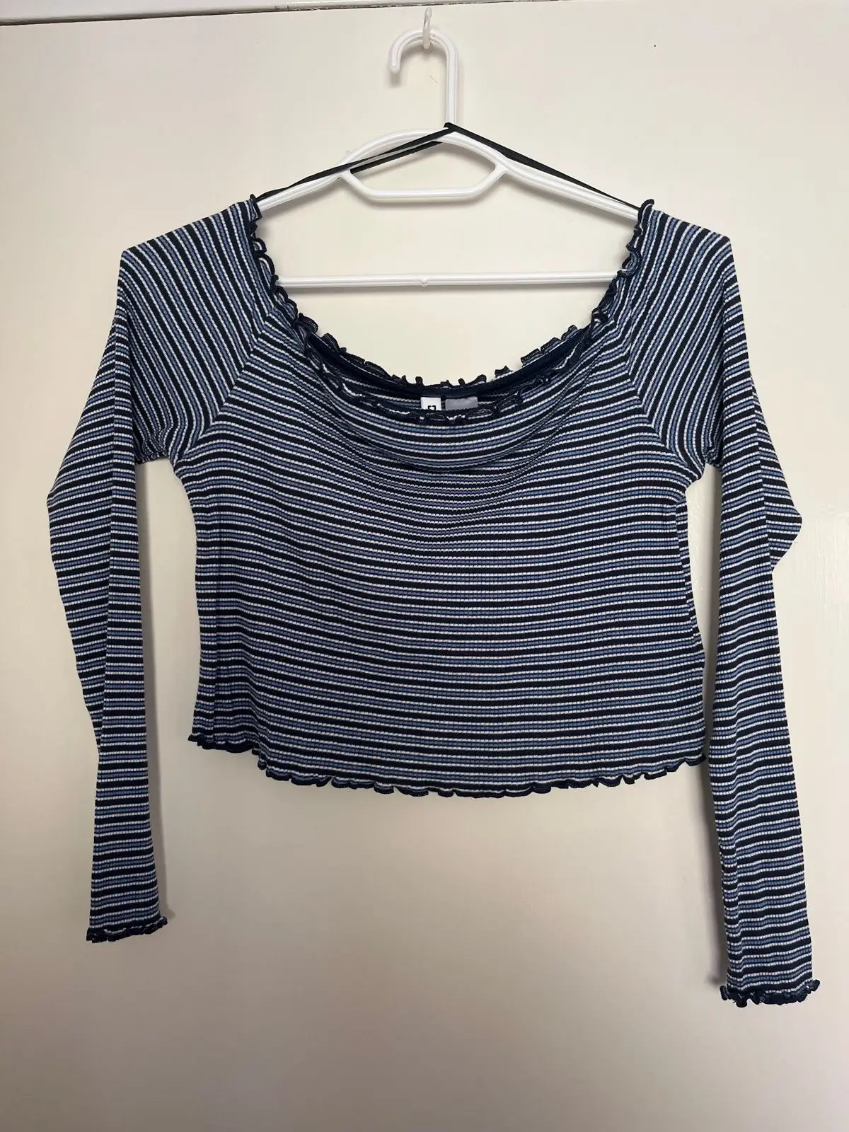 H&M Navy Striped Crop Top Long Sleeve