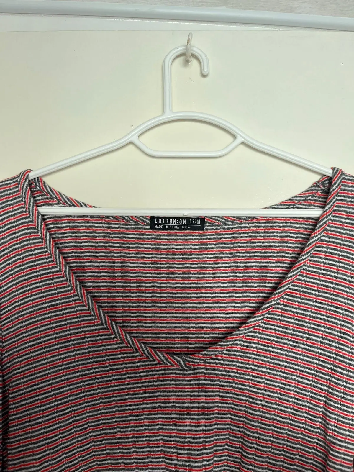 Cotton On Striped Long-Sleeve Crop Top Red M