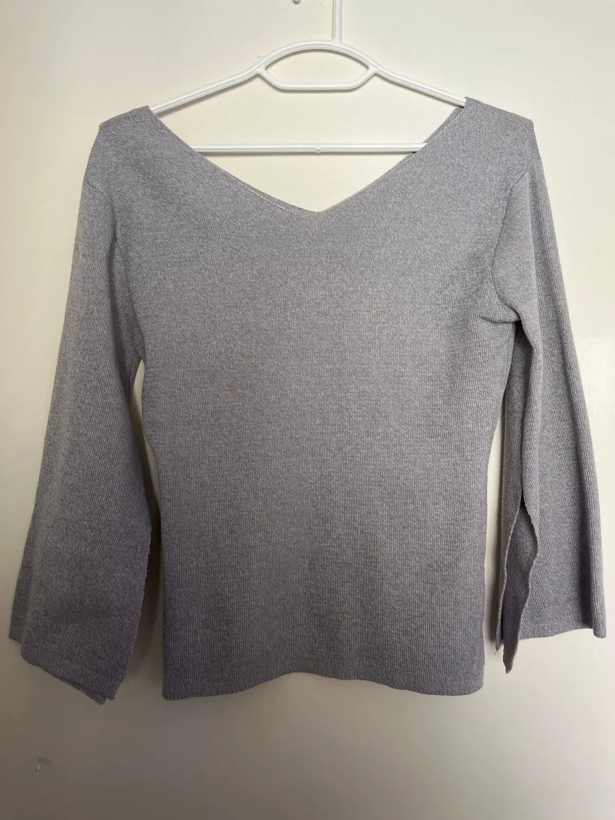 Cotton On Grey Ribbed V-Neck Top with Open Back