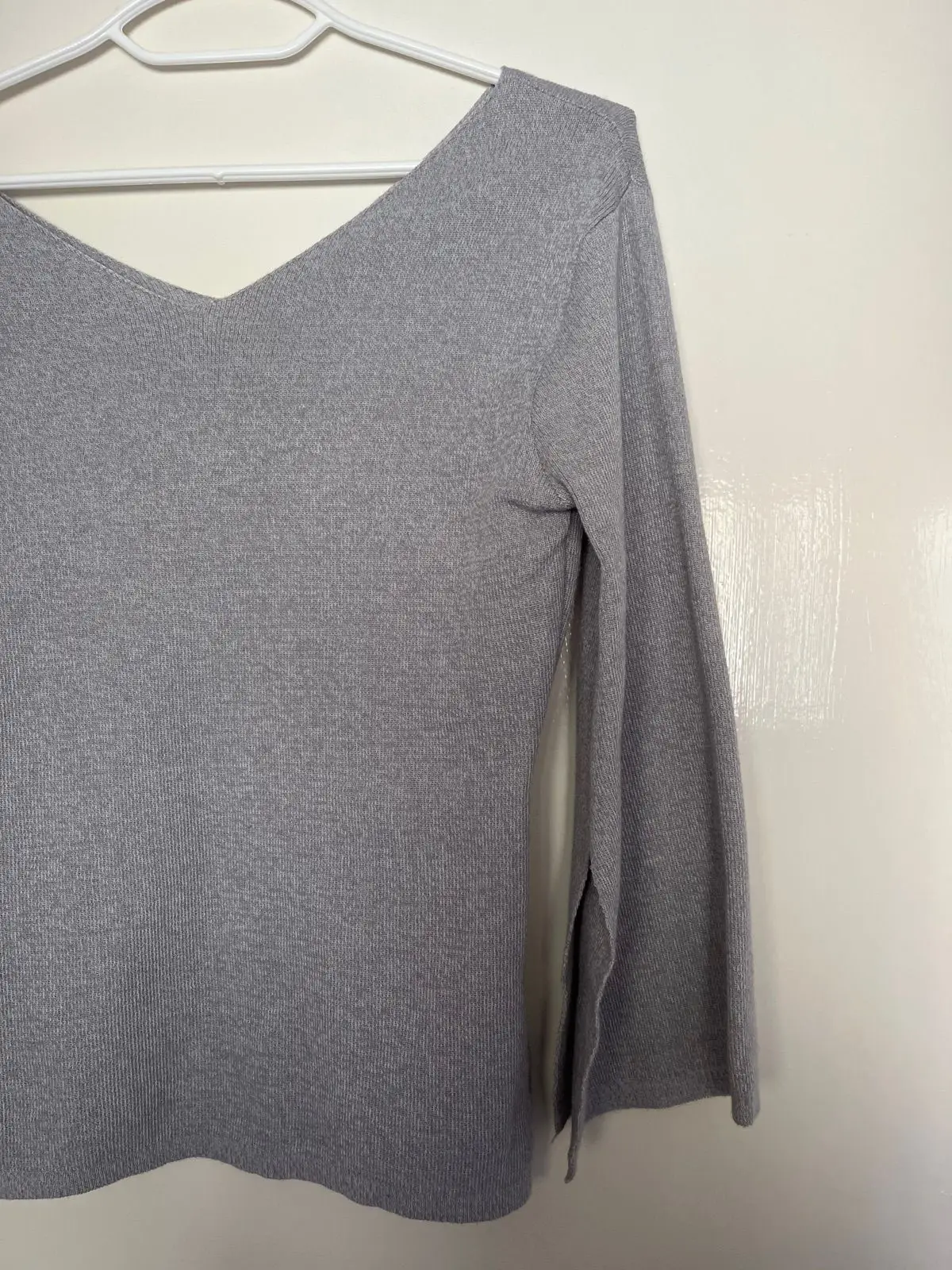 Cotton On Grey Ribbed V-Neck Top with Open Back