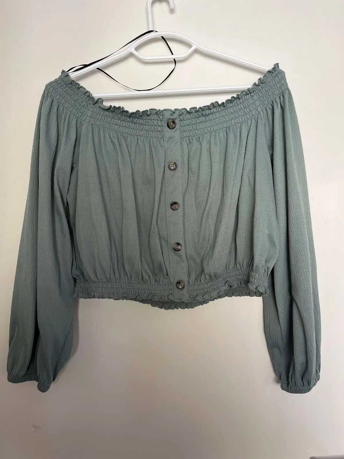 H&M Light Green Off-Shoulder Blouse
