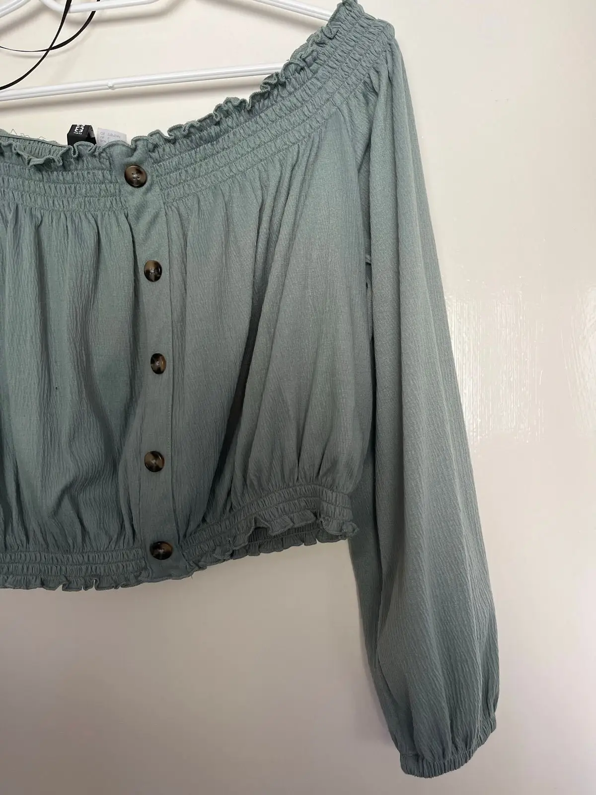 H&M Light Green Off-Shoulder Blouse