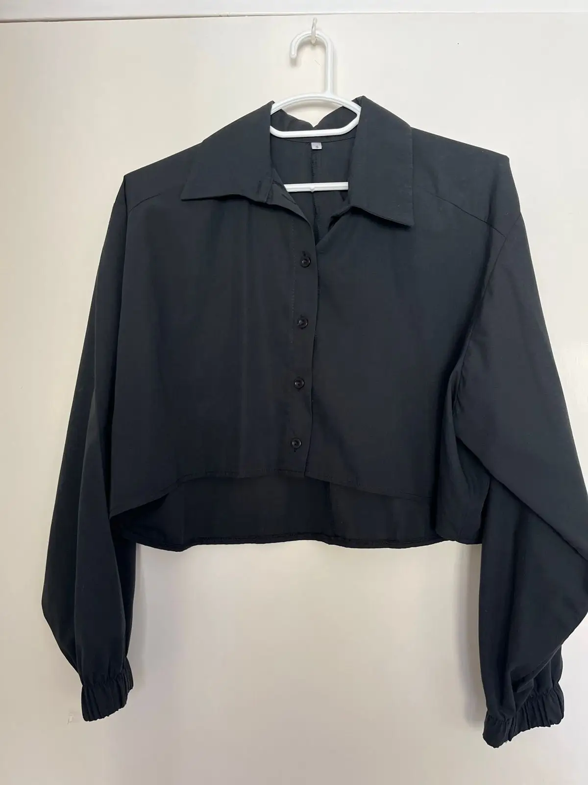 Black Cropped Button-Up Shirt Size S