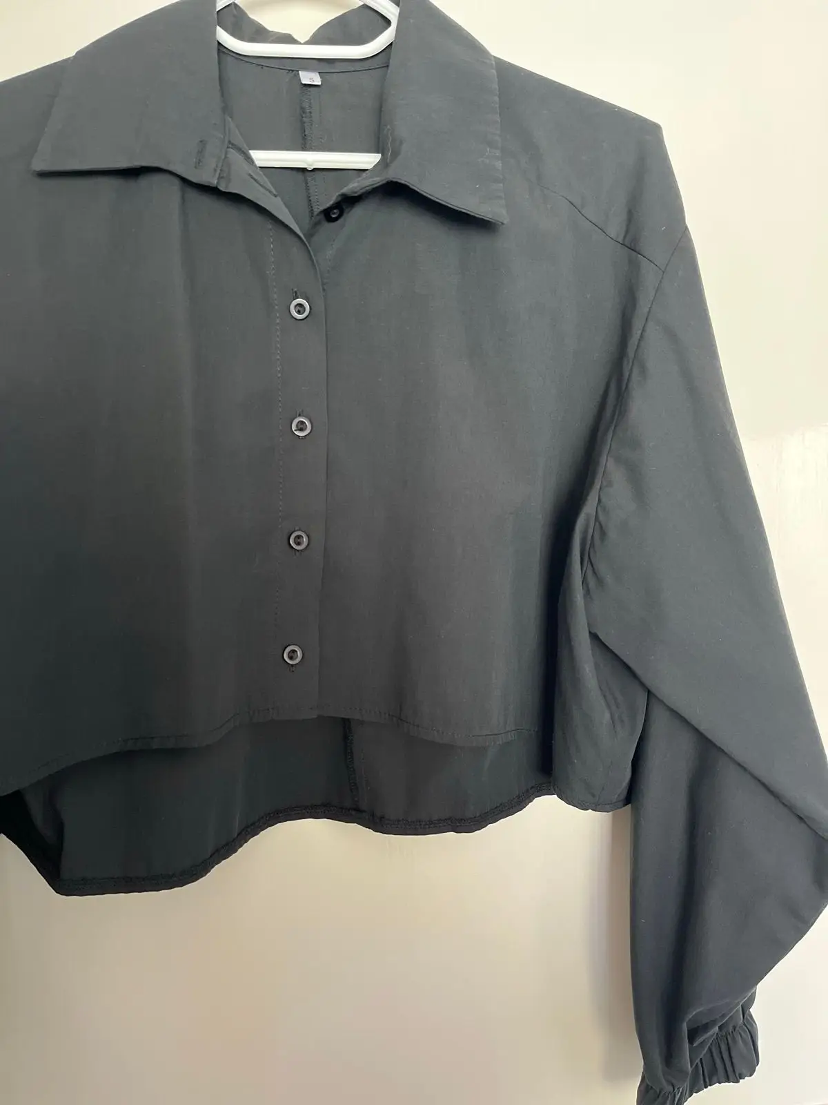 Black Cropped Button-Up Shirt Size S