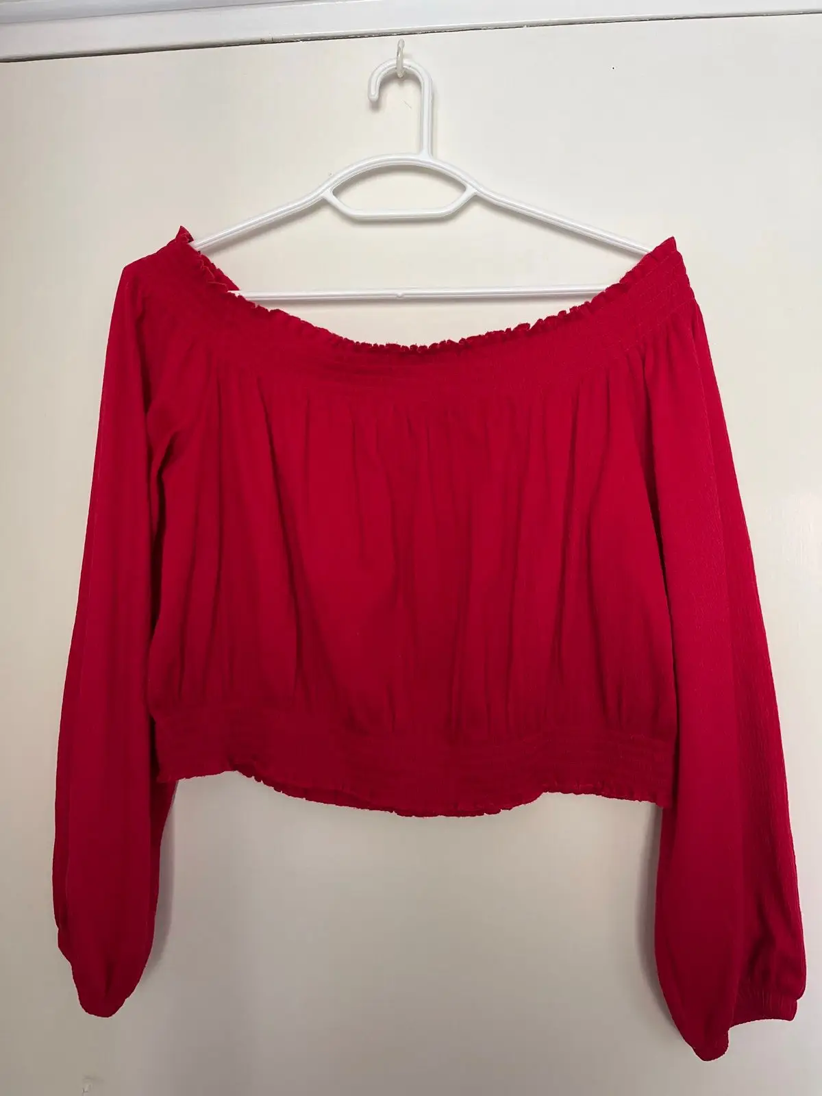 H&M Red Off-Shoulder Crop Top Size L