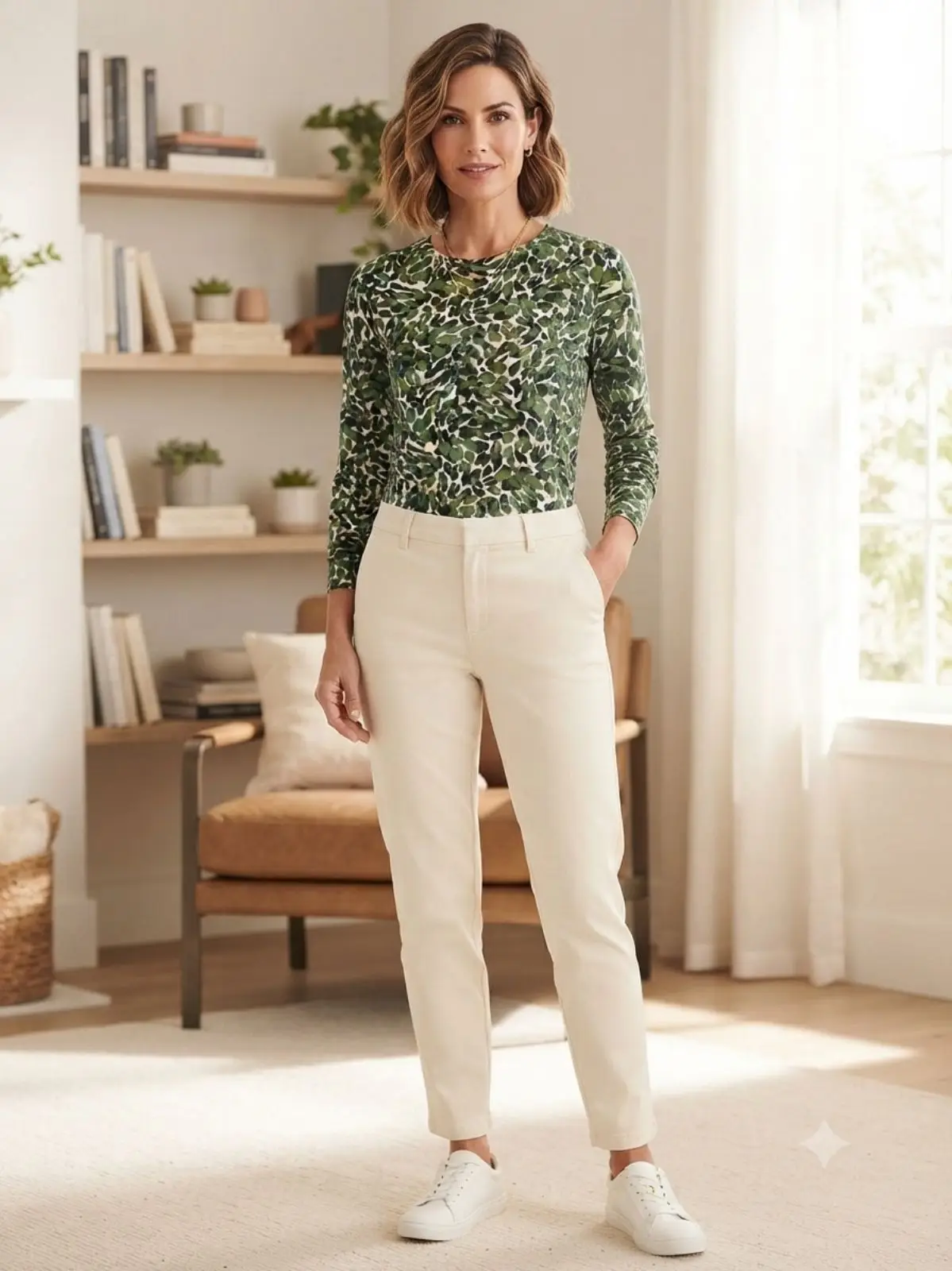Trenery Green Patterned Long-Sleeve Top