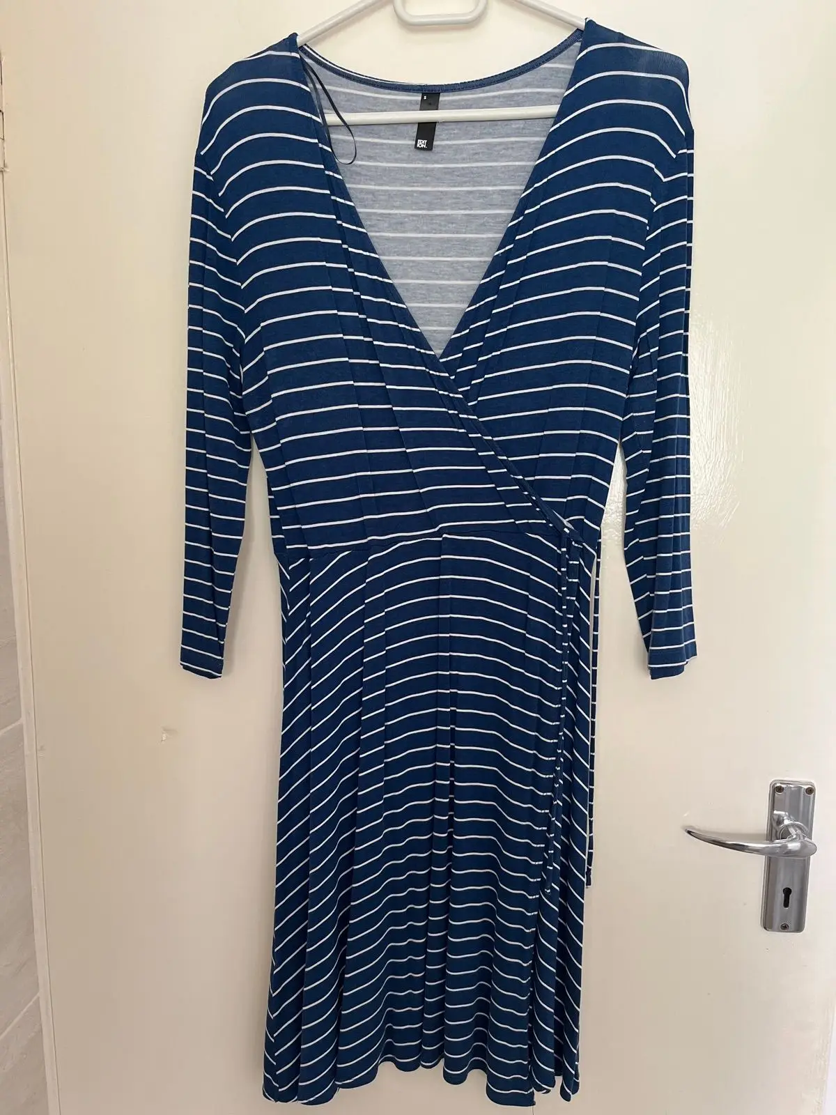 Woolworths Navy Striped Wrap Dress Size S