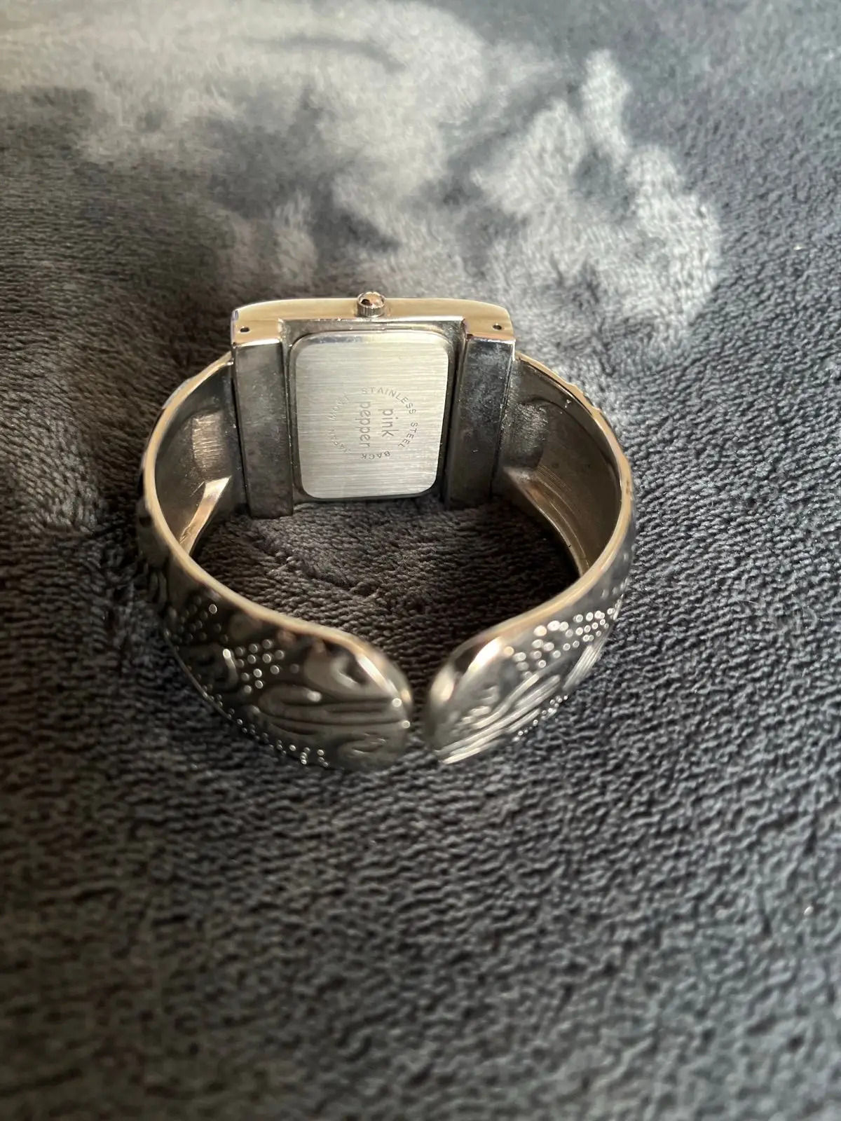 Vintage-Style Square Watch with Ornate Silver Band