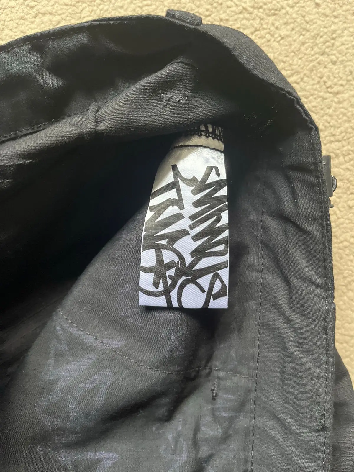 Black Cargo Pants with Purple Graphic