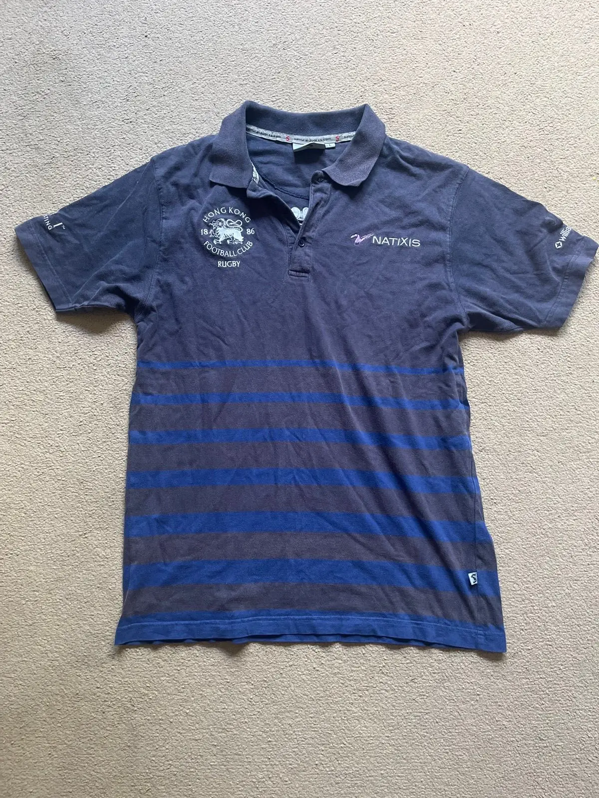 Natixis Hong Kong Rugby Polo Shirt Navy Striped
