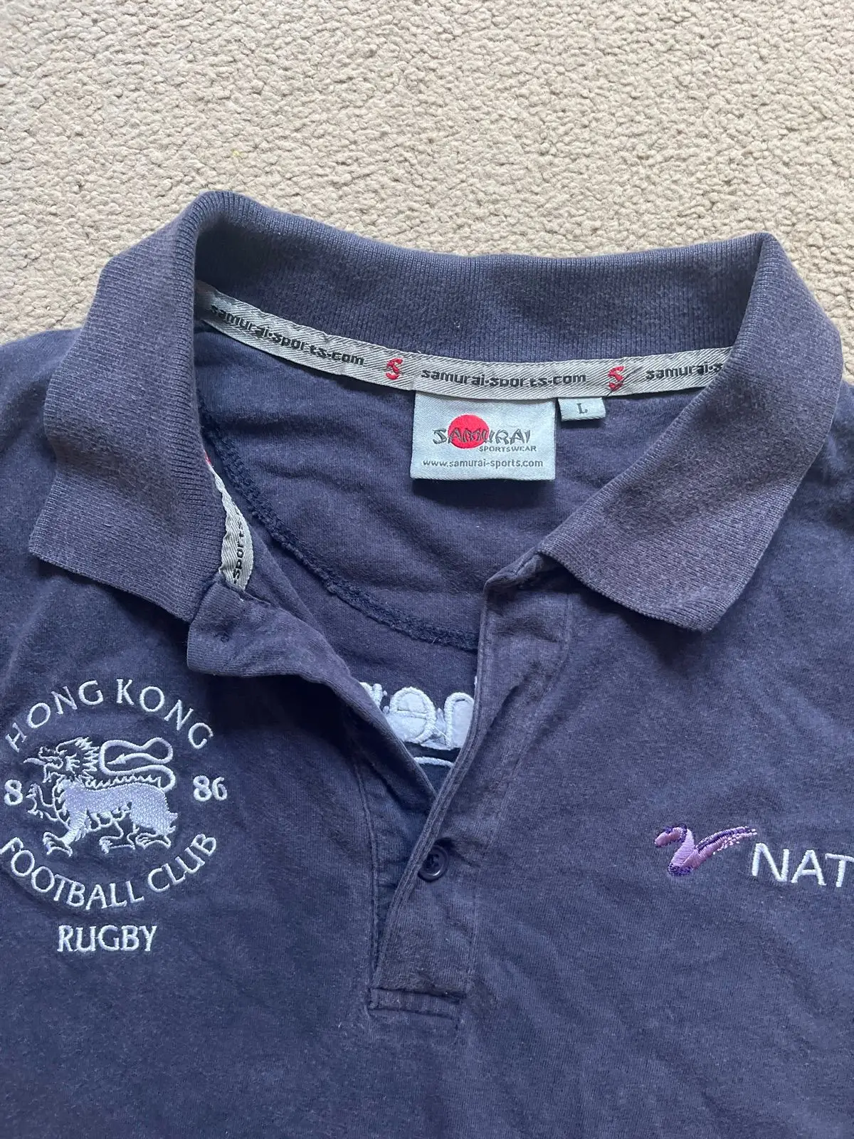 Natixis Hong Kong Rugby Polo Shirt Navy Striped