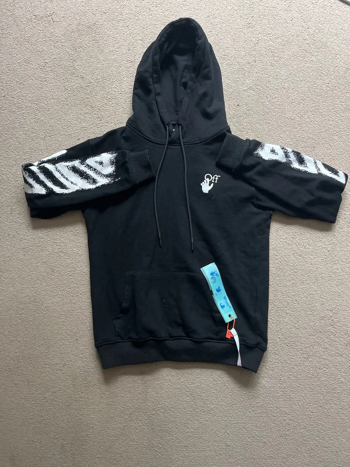 Off-White Black Hoodie Zebra Stripe Sleeves