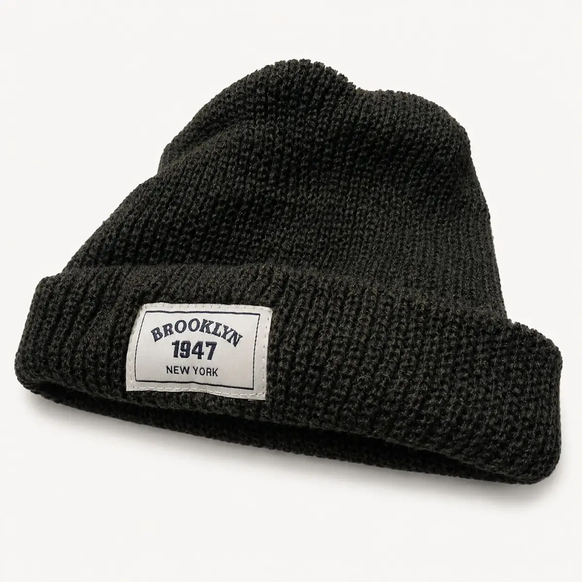 Black Ribbed Beanie Brooklyn 1947 New York
