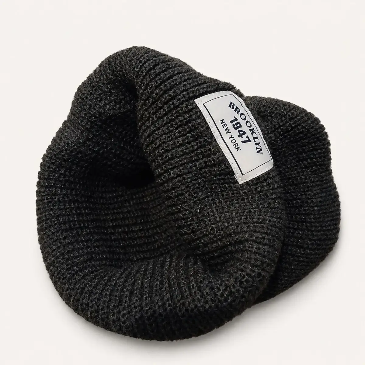 Black Ribbed Beanie Brooklyn 1947 New York
