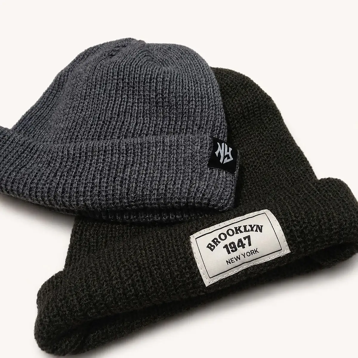Black Ribbed Beanie Brooklyn 1947 New York