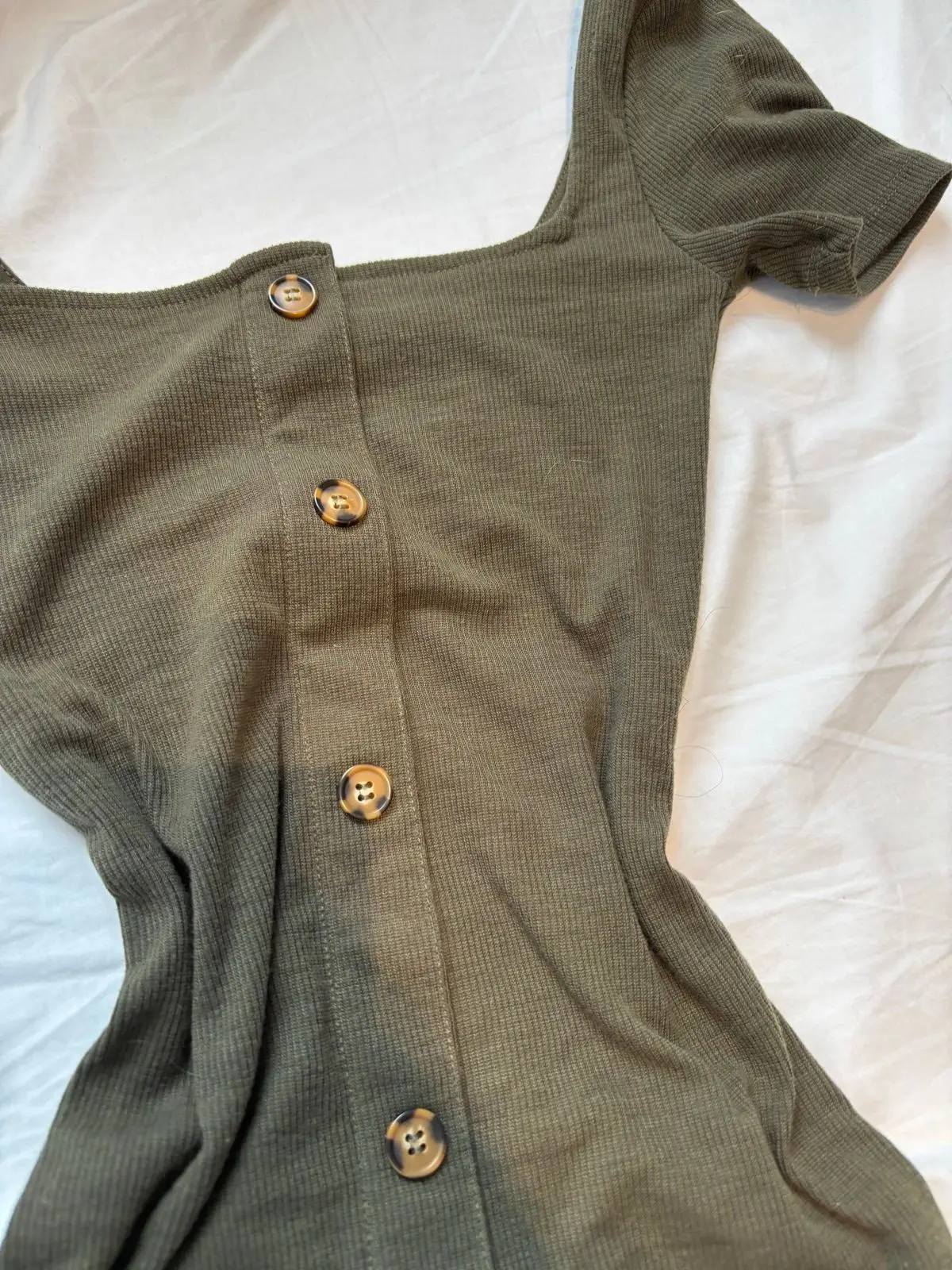 H&M Olive Green Ribbed Button-Down Dress
