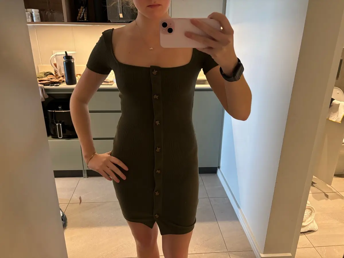 H&M Olive Green Ribbed Button-Down Dress