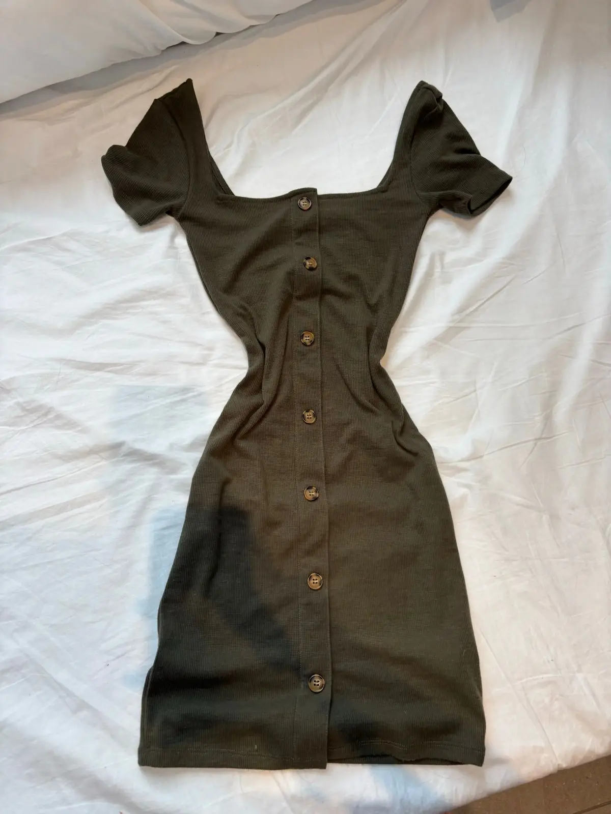 H&M Olive Green Ribbed Button-Down Dress